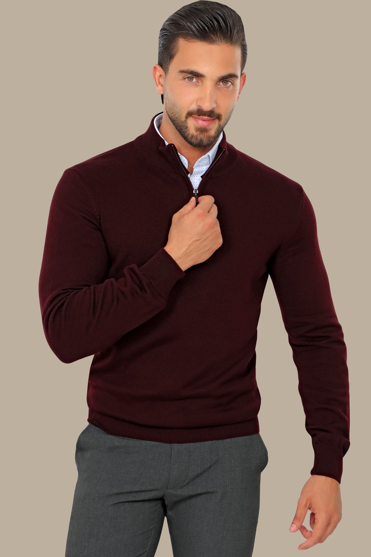 Cotton Sweater with Half Zipper