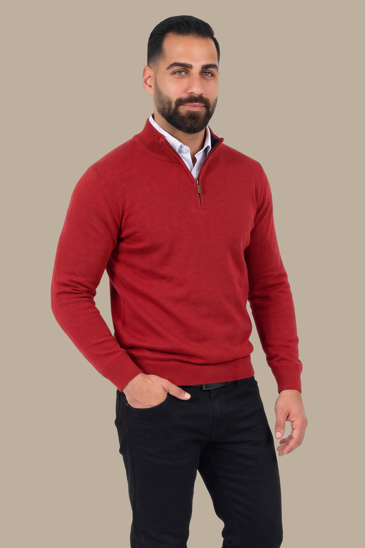 Cotton Sweater with Half Zipper