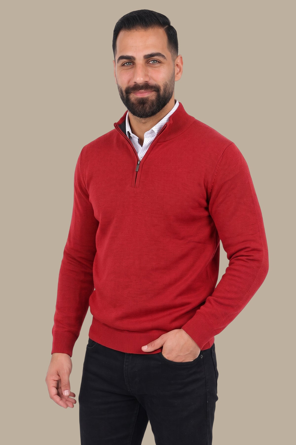 Cotton Sweater with Half Zipper
