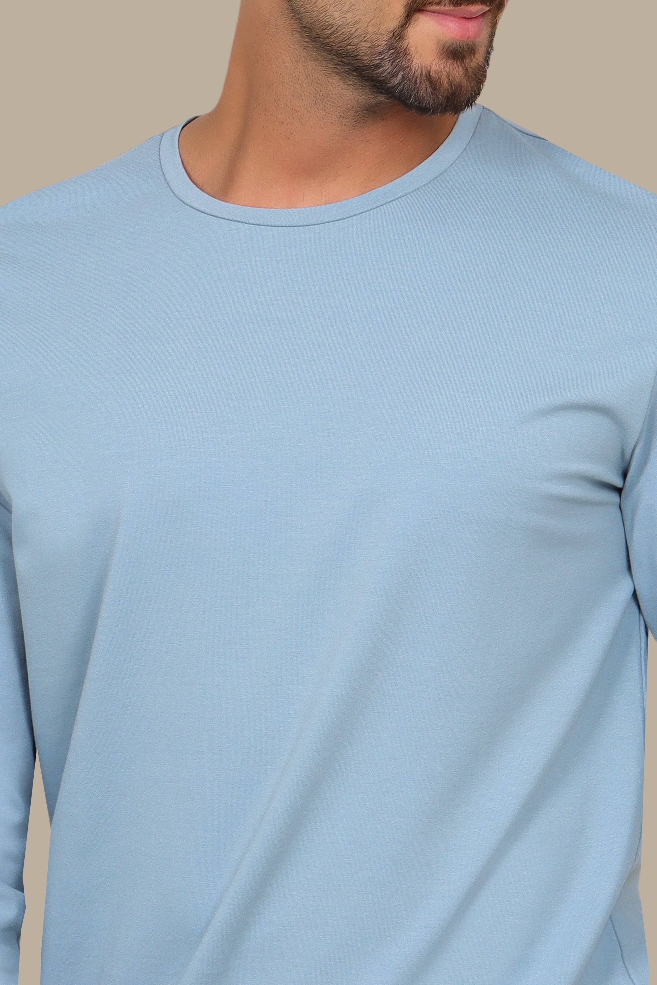 Light Blue Long Sleeve Round Neck Top