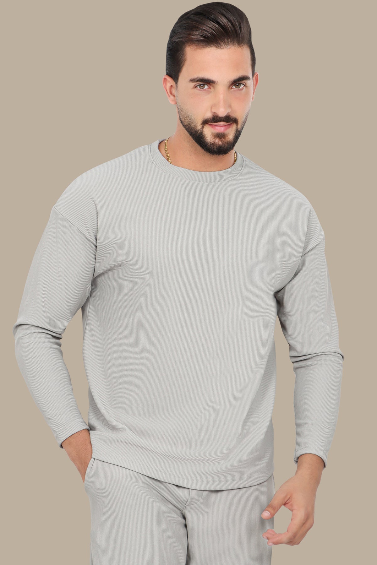 Ribbed Round Neck Long Sleeve Sweater