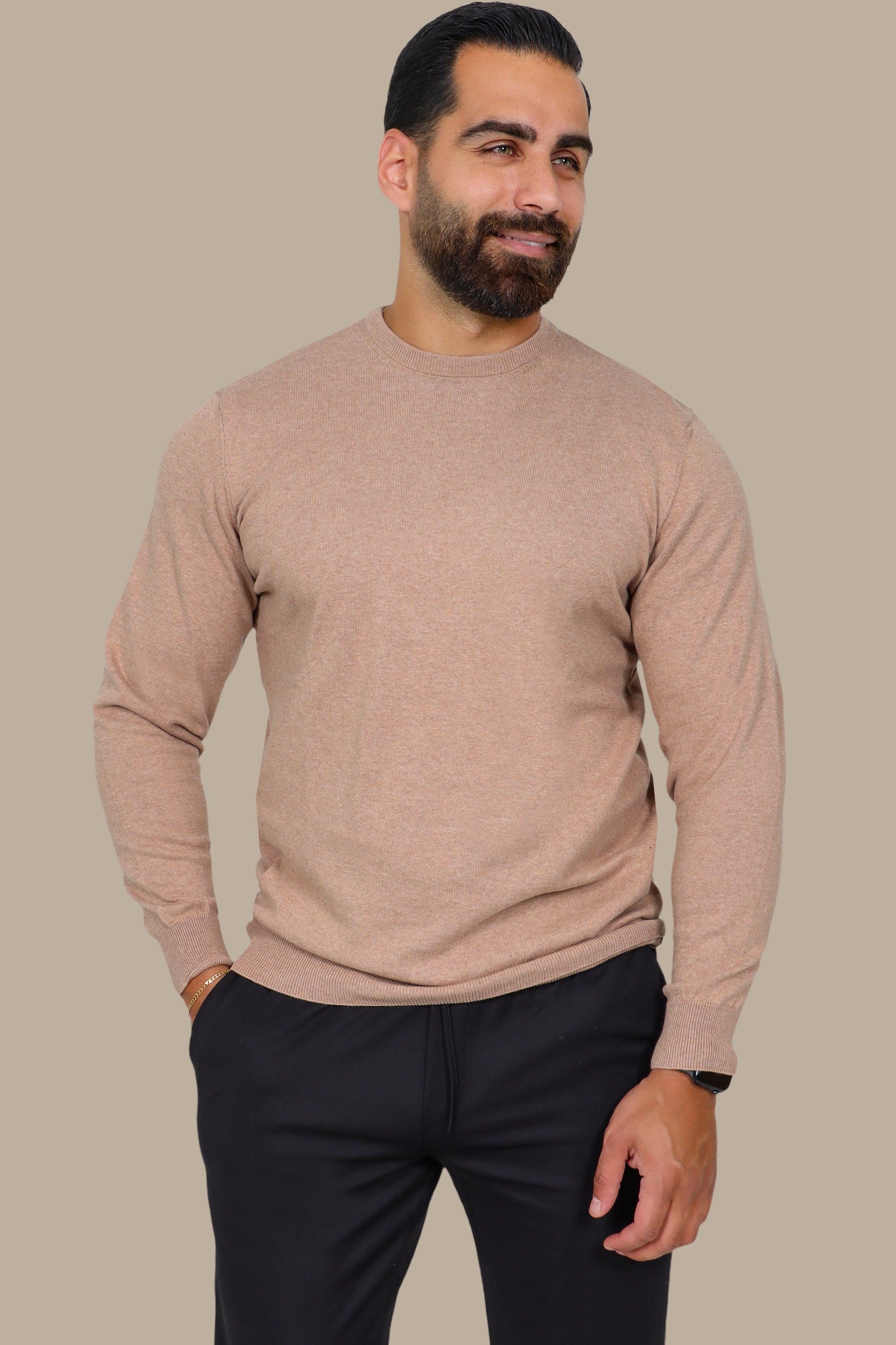 Beige Basic Round Neck Sweater