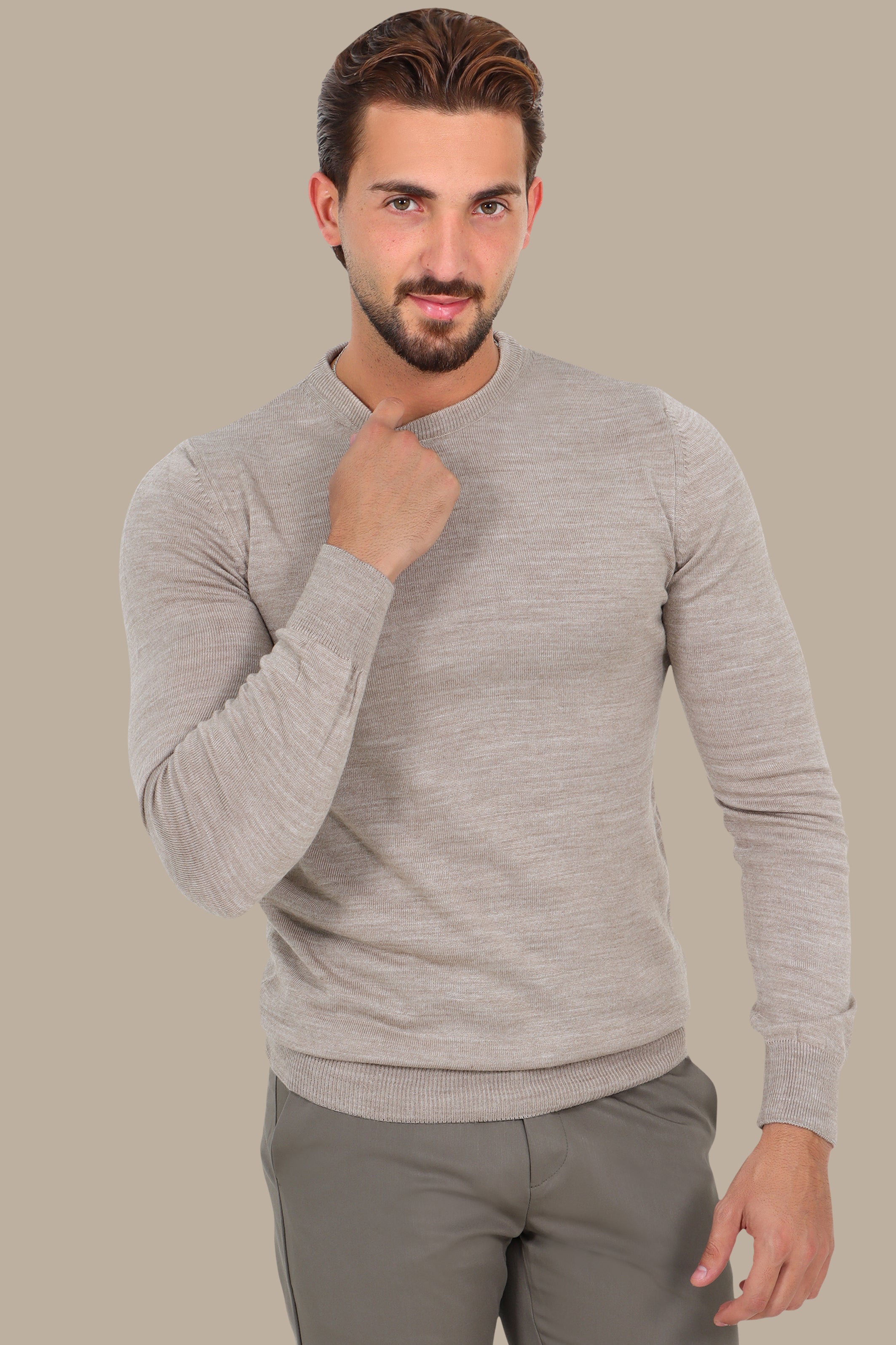 Sweater Basic Round Neck Light Brown