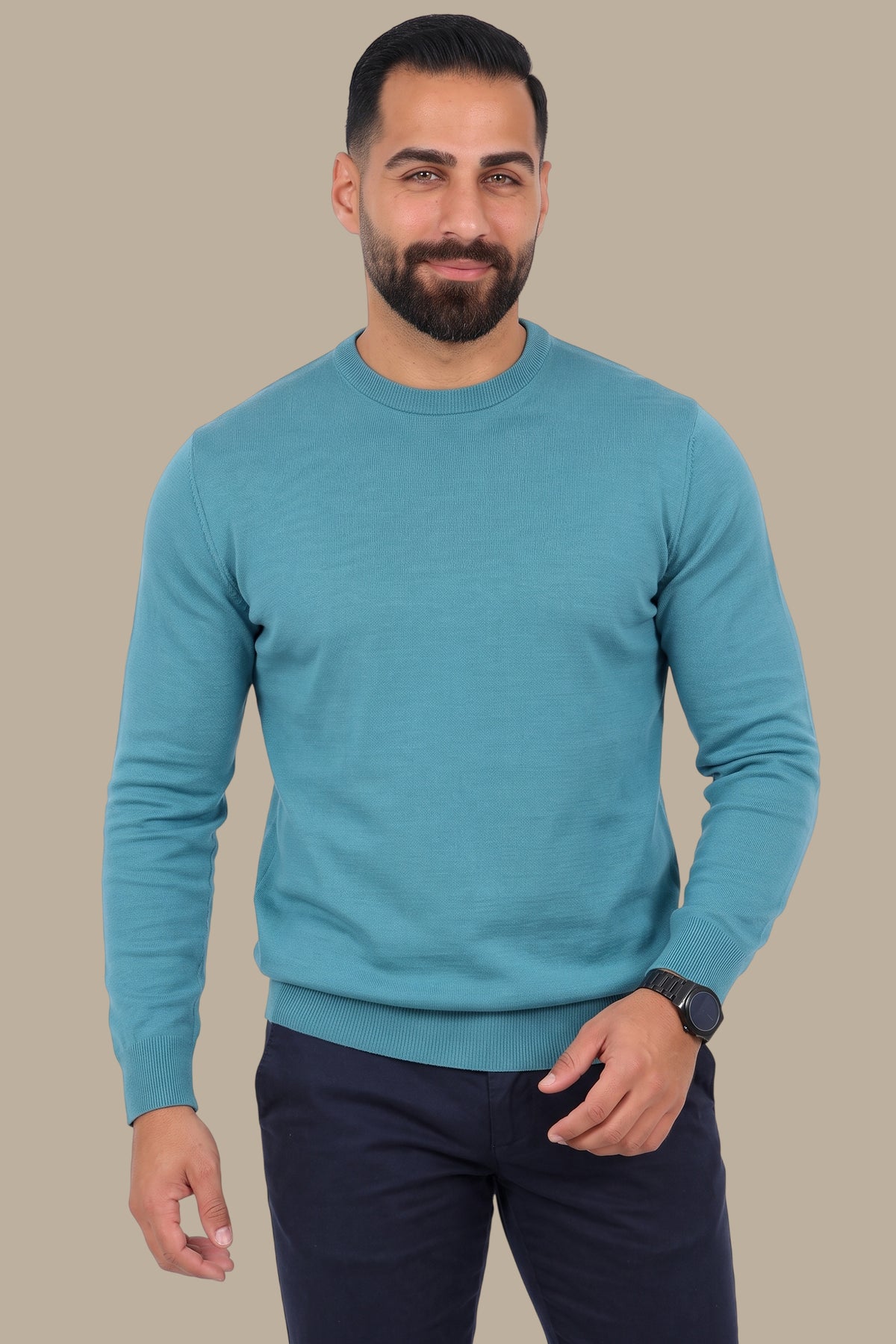 Essential Comfort: Turquoise Basic Round Neck Sweater