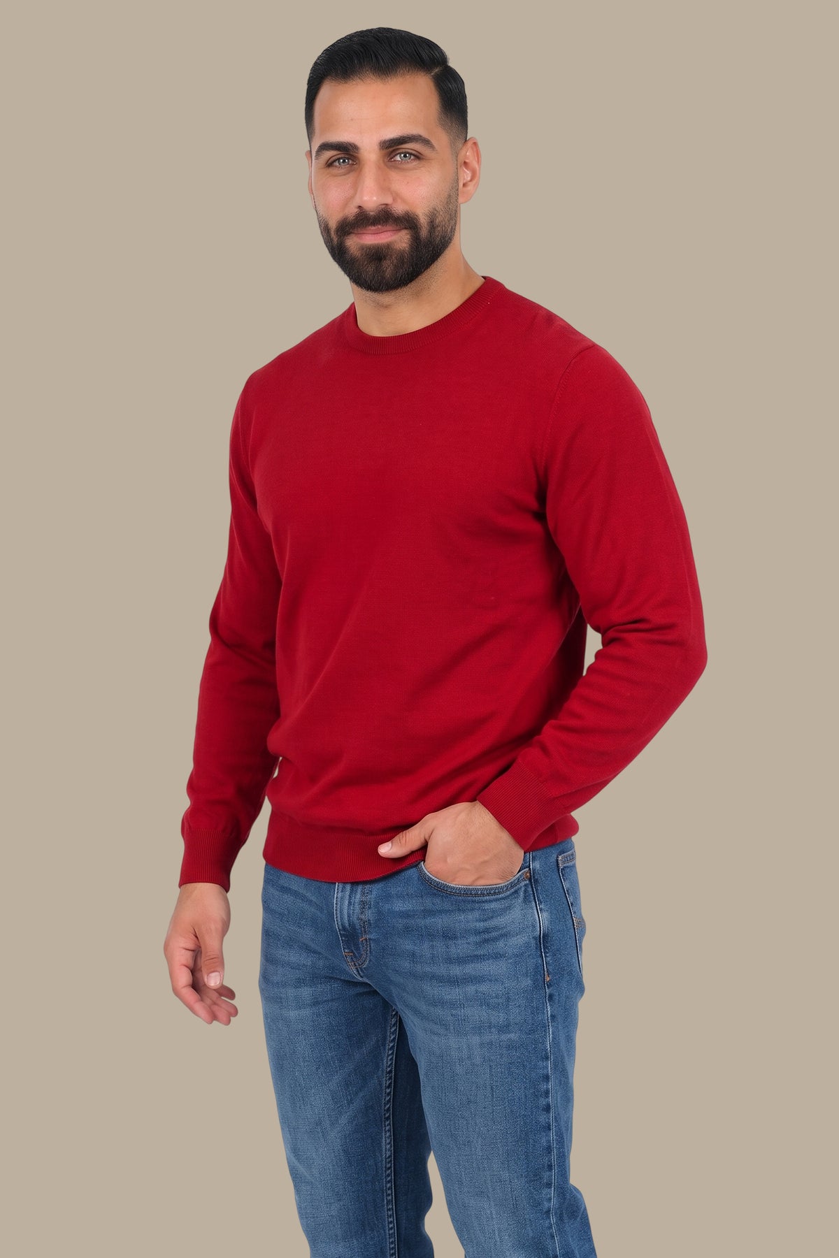 Basic Round Neck Sweater – Burgundy
