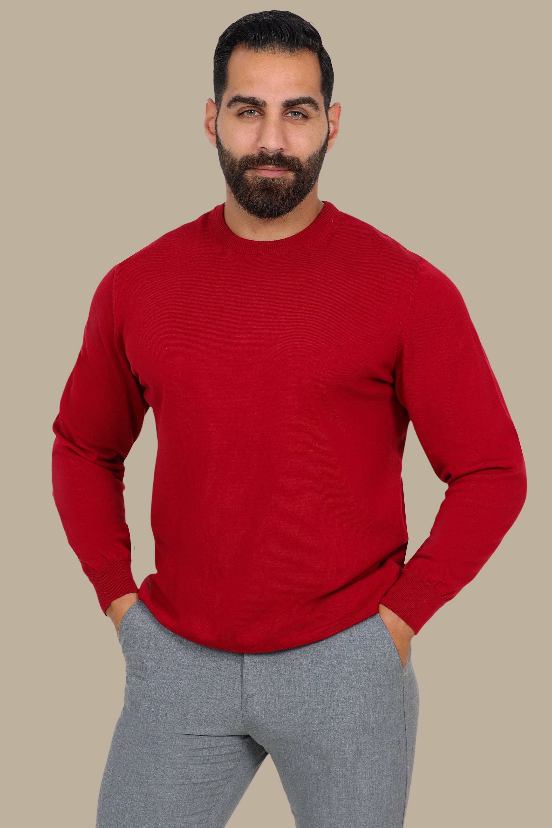 Basic Round Neck Sweater – Burgundy