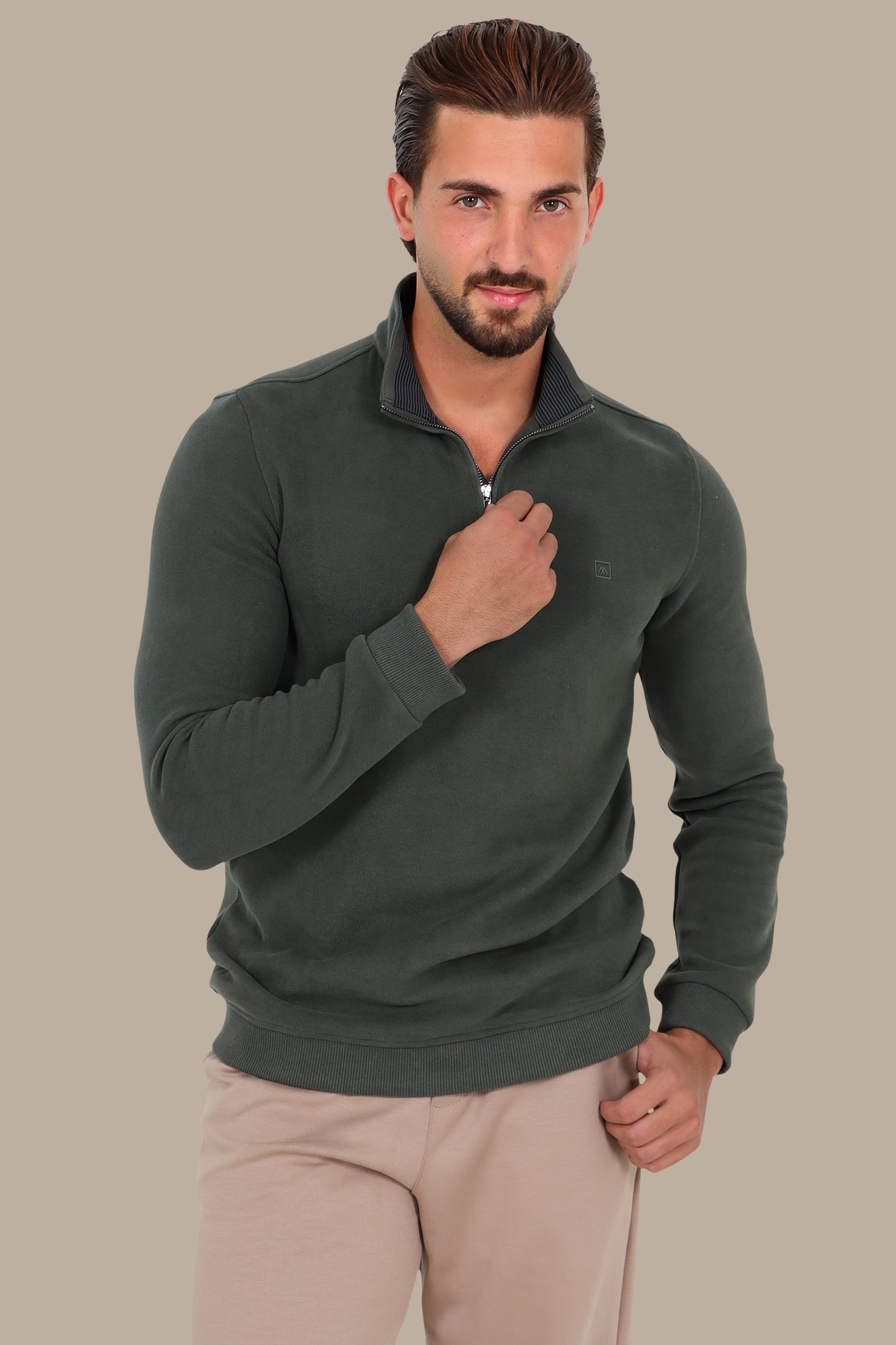 Half Zipper Velvet Sweater in Khaki