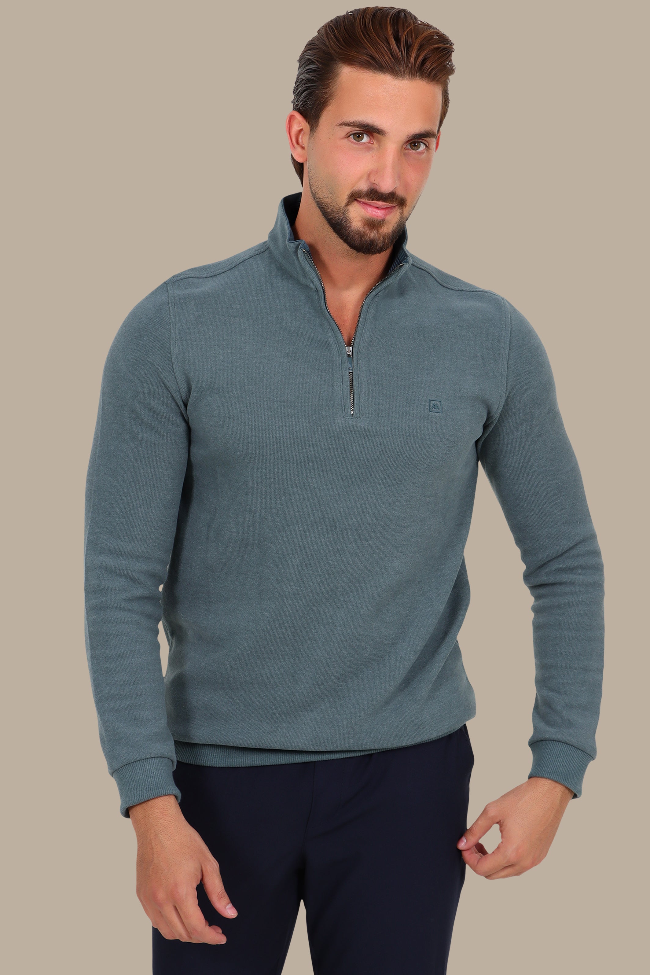 Luxurious Comfort: Aqua Velvet Half-Zipper Sweater