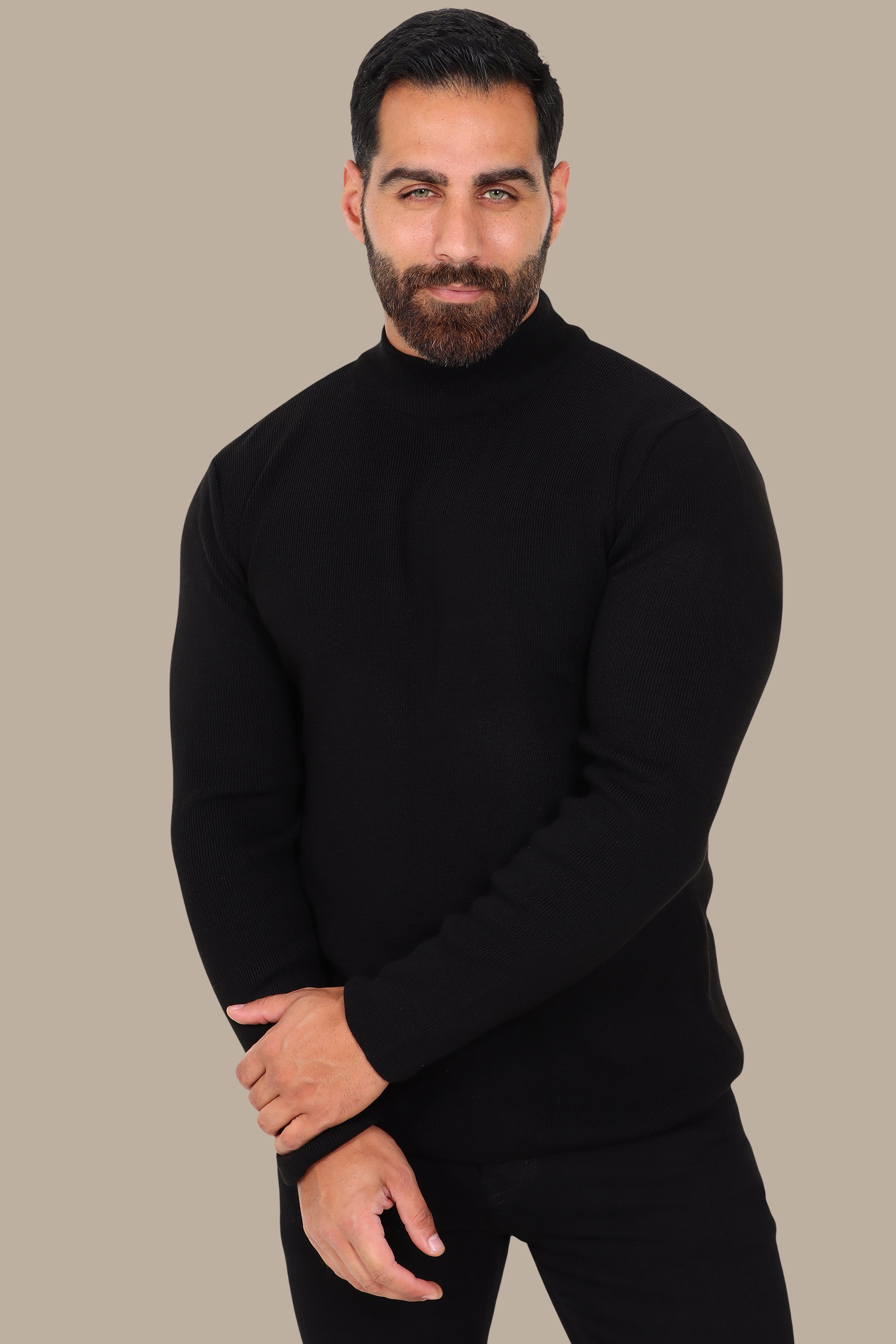 Black High Neck Basic Sweater