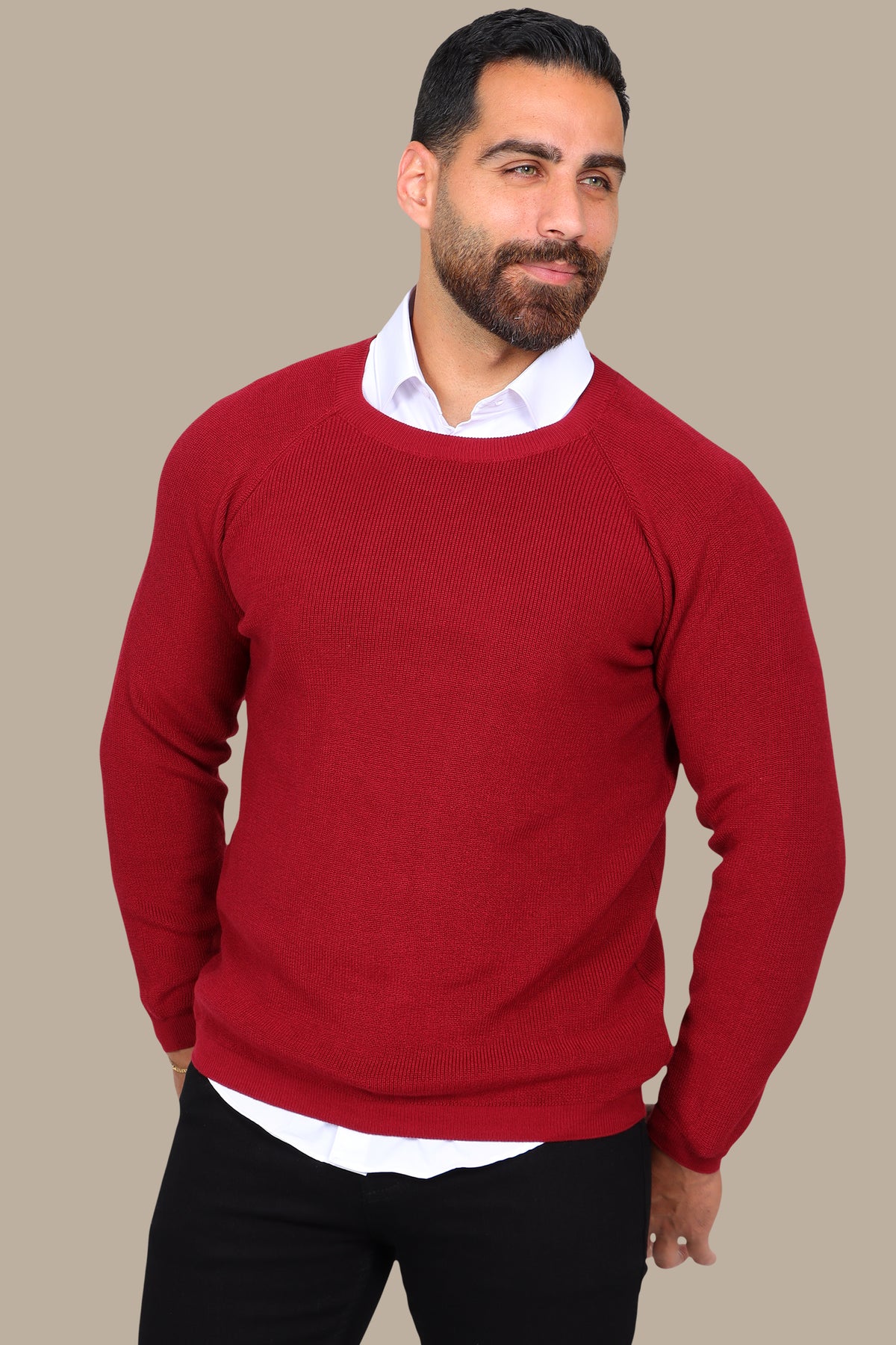 Bordeaux Round Neck Sweater with Shoulder Cup