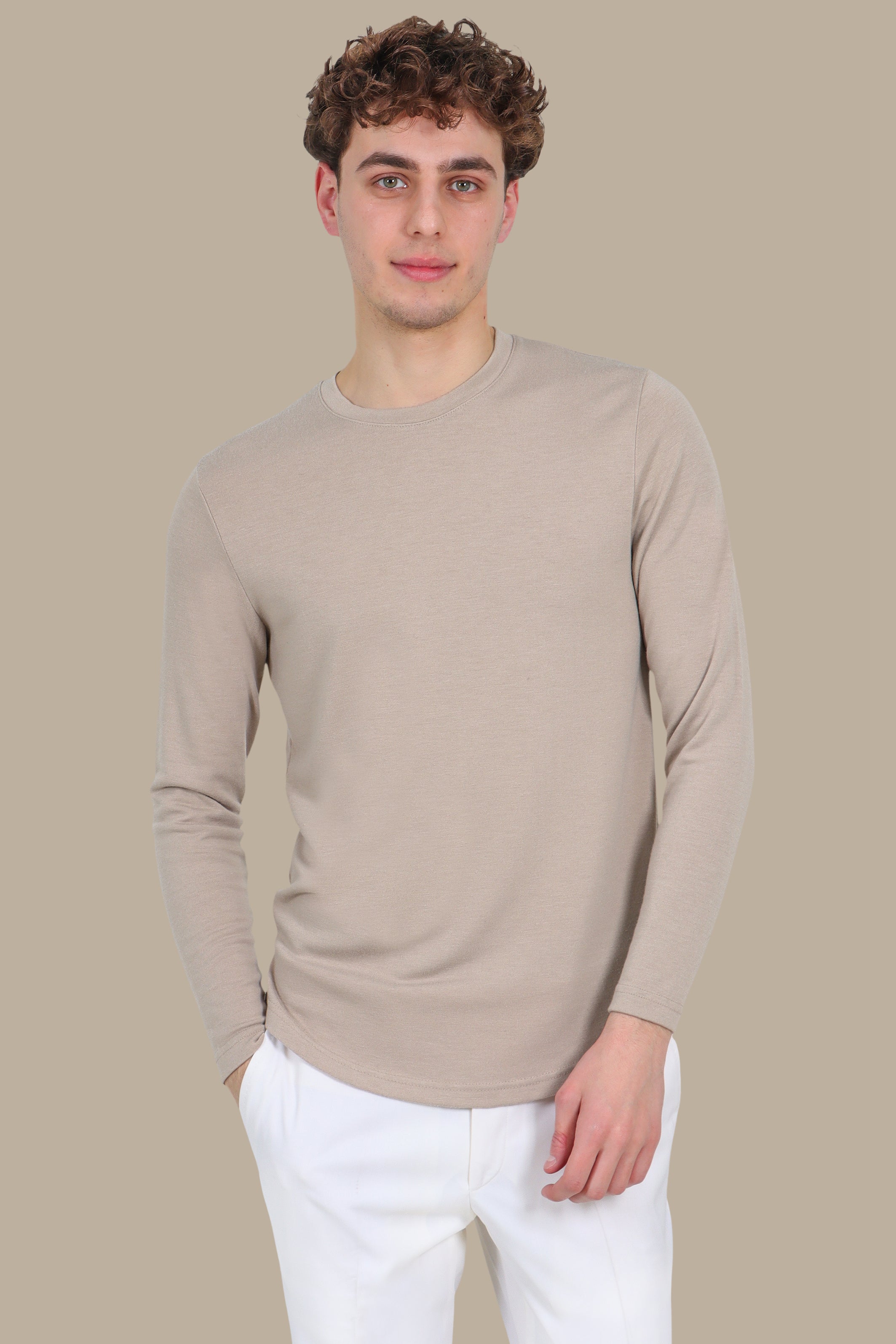 Beige Long Sleeve Top with Back Wings Print