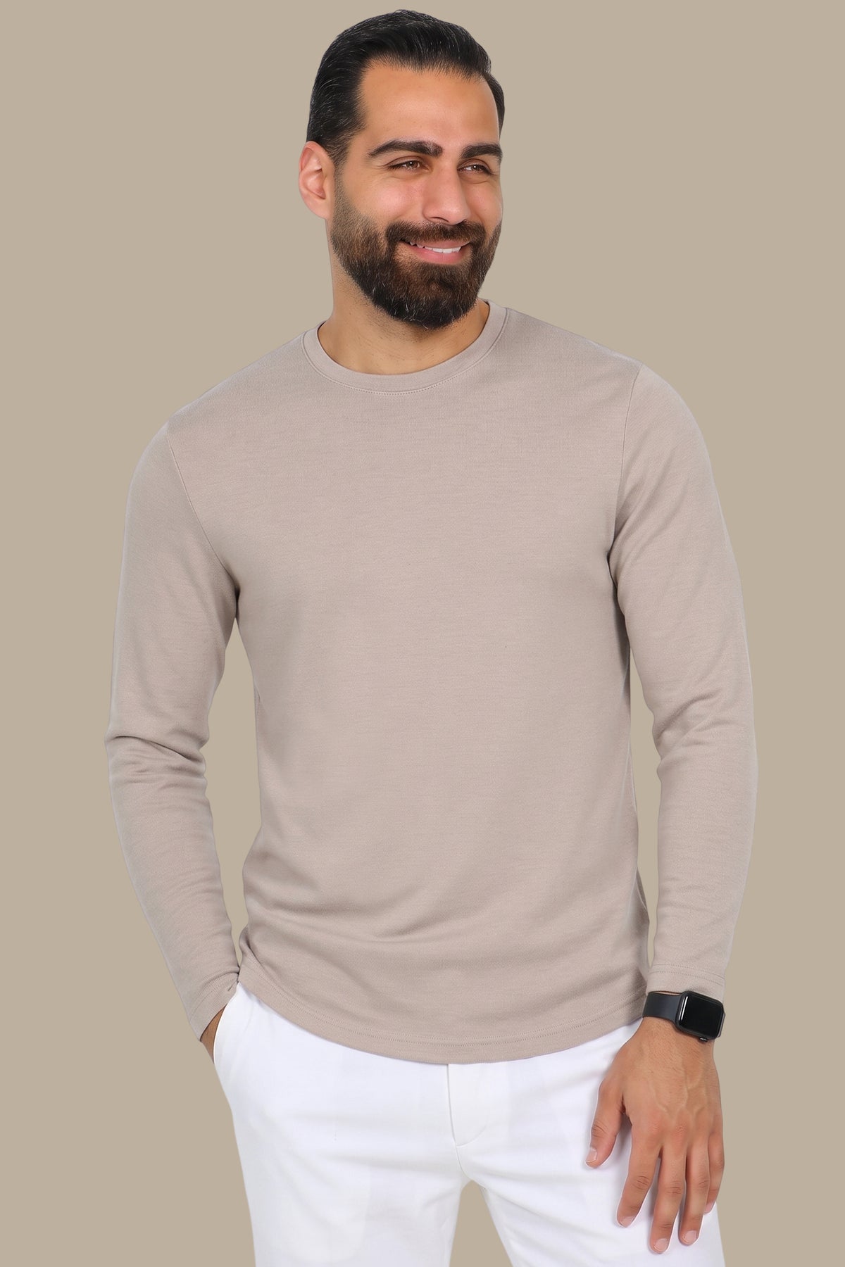 Beige Long Sleeve Top with Back Wings Print