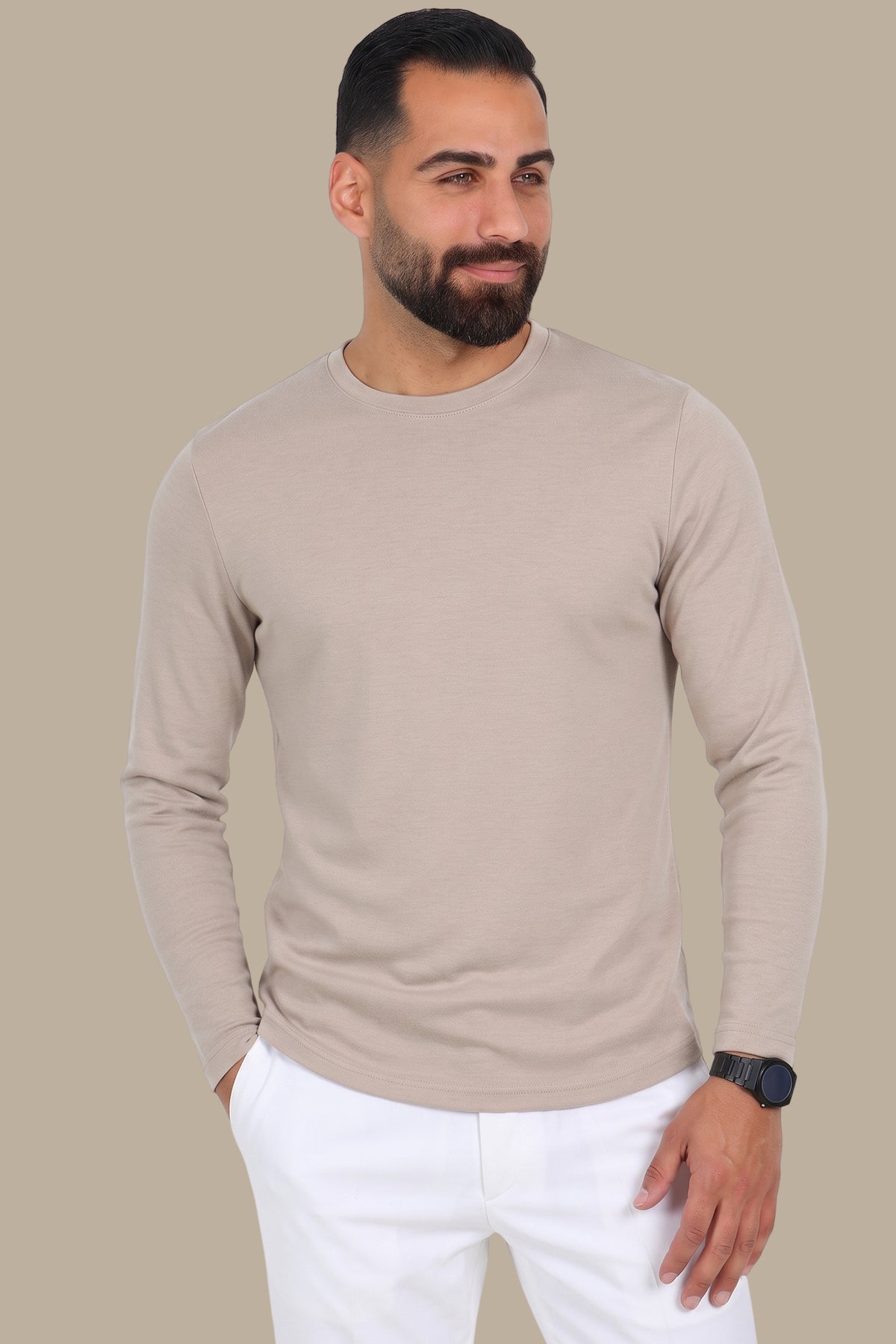 Beige Long Sleeve Top with Back Wings Print