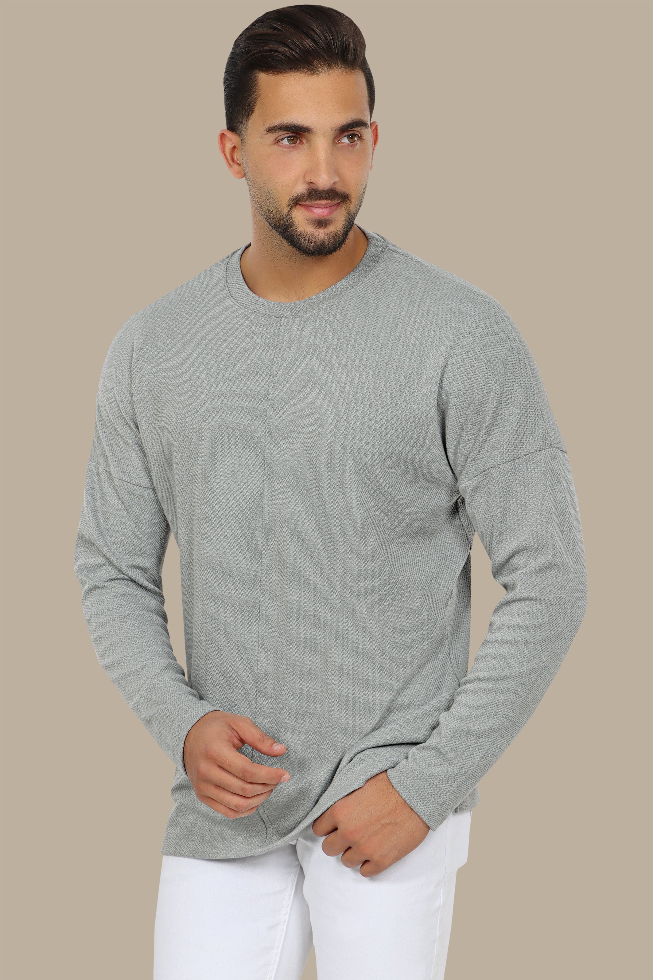 Grey Structured Top with Mid Cut