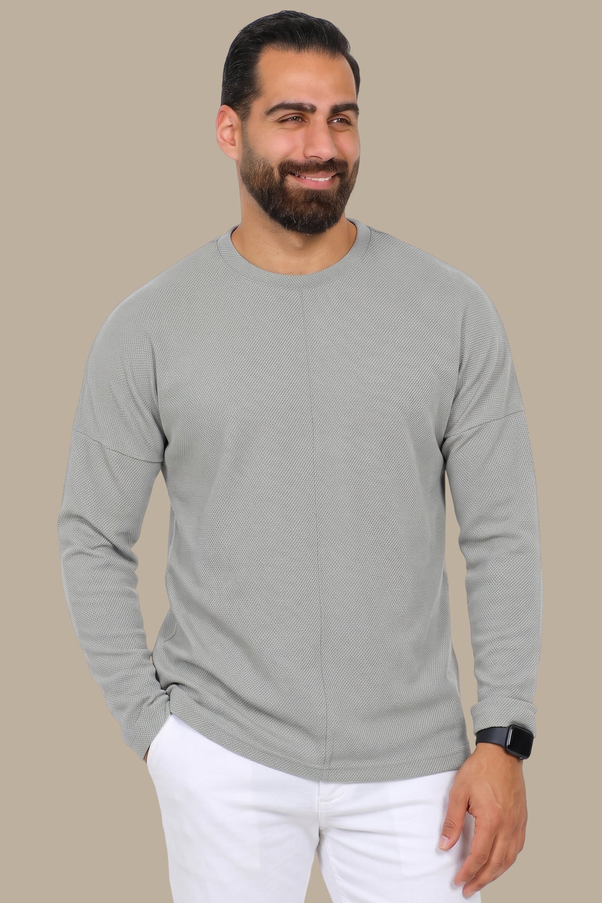 Grey Structured Top with Mid Cut