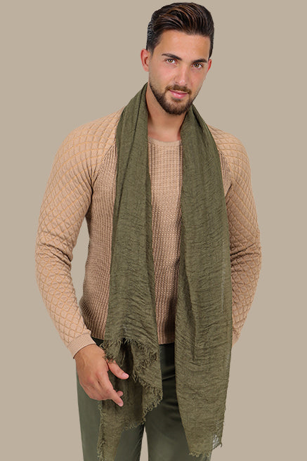 Beige Mercerized Sweater with Lozenge Shoulder Pattern
