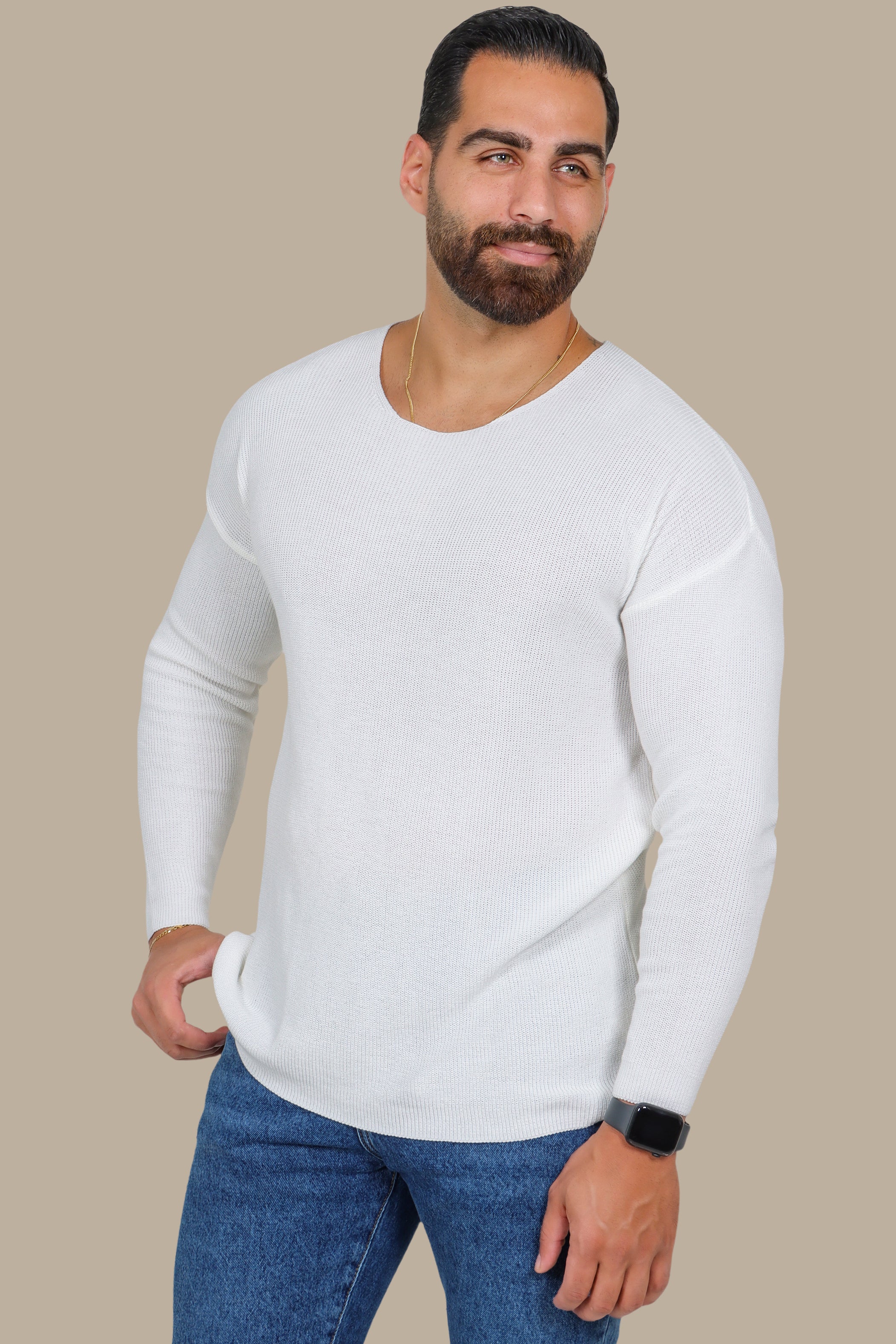 White Oversized Mercerized Sweater