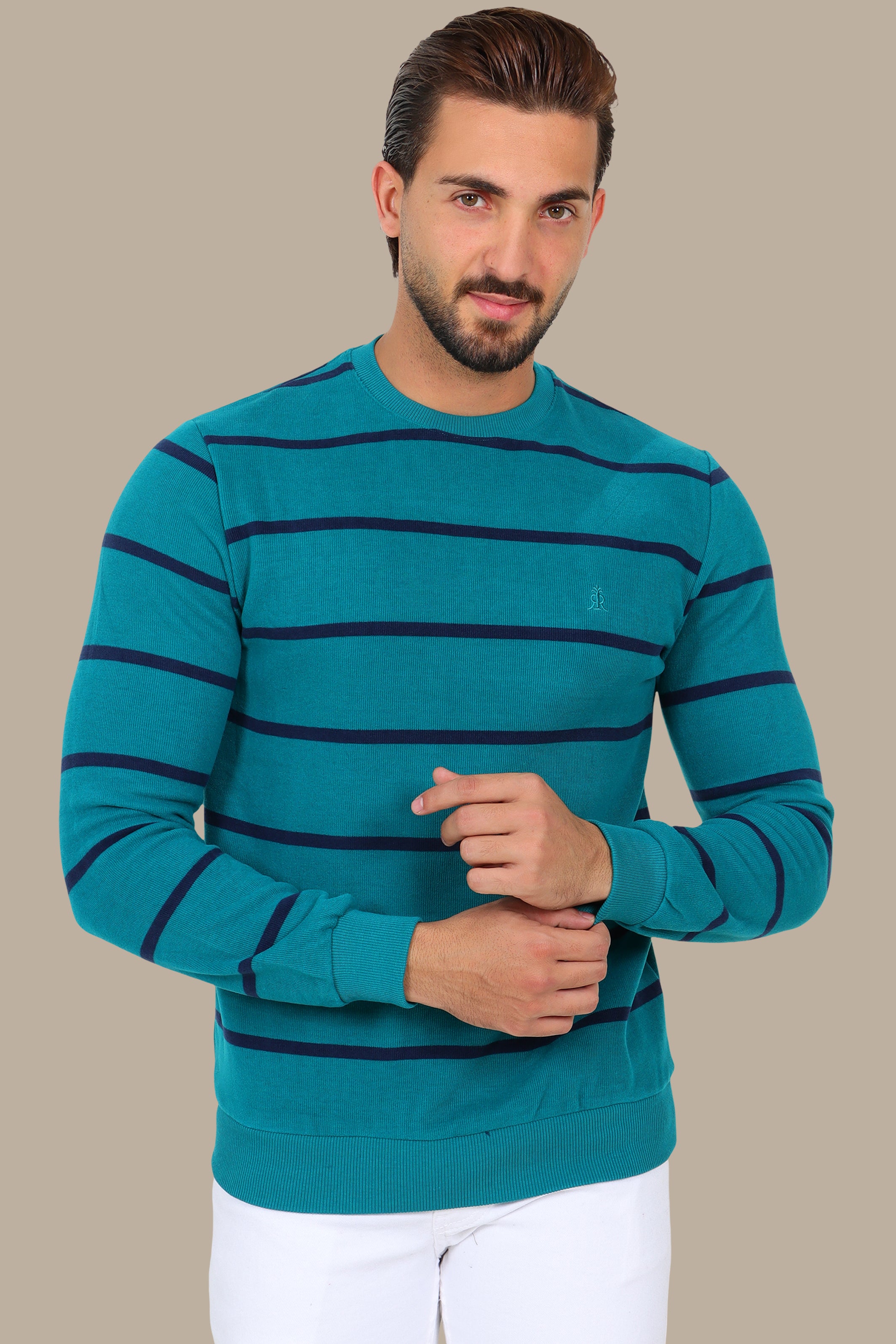 Breton Print Velvet Sweater Turquoise