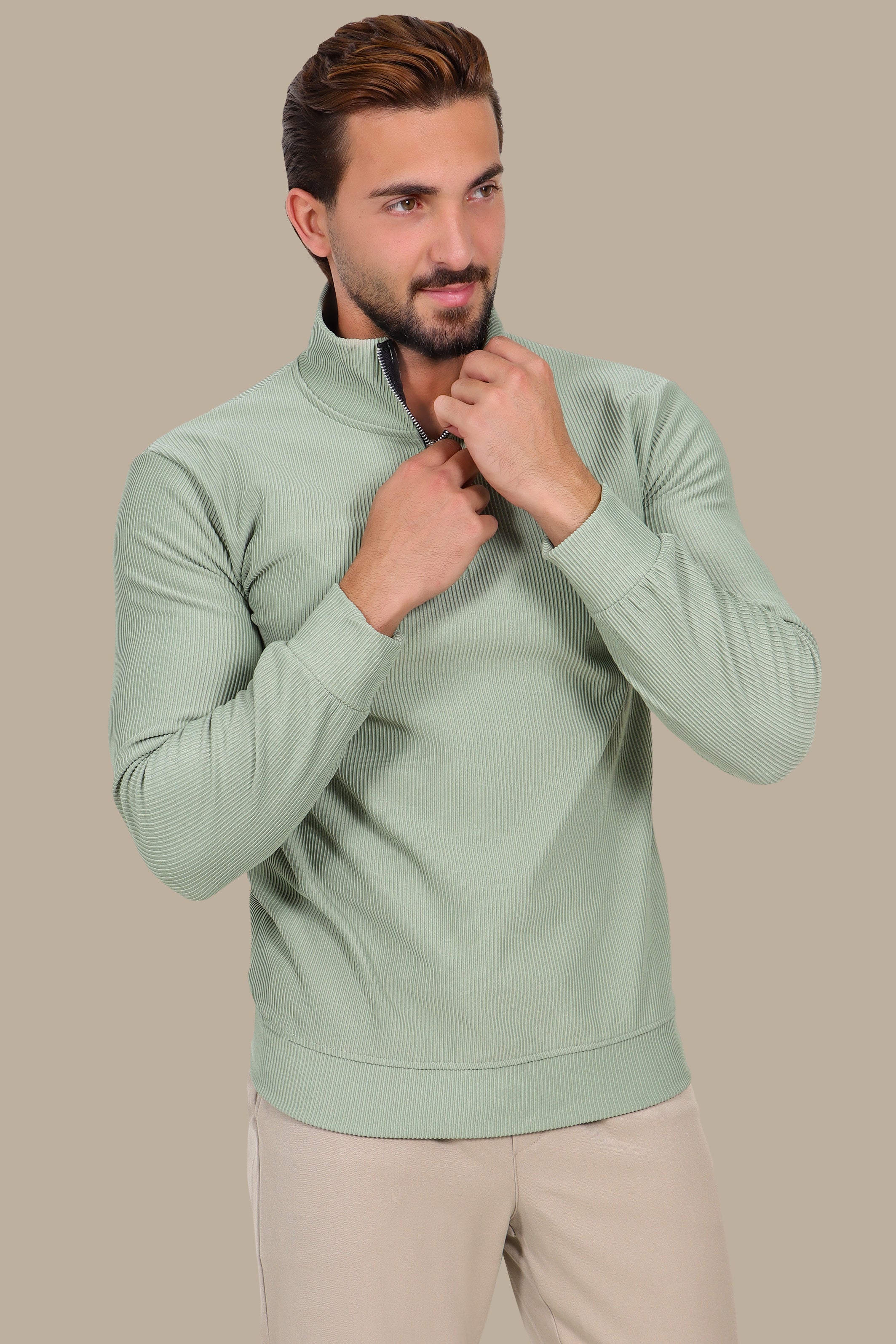 Long Sleeve Half-Zip Ribbed Sweater – Mint