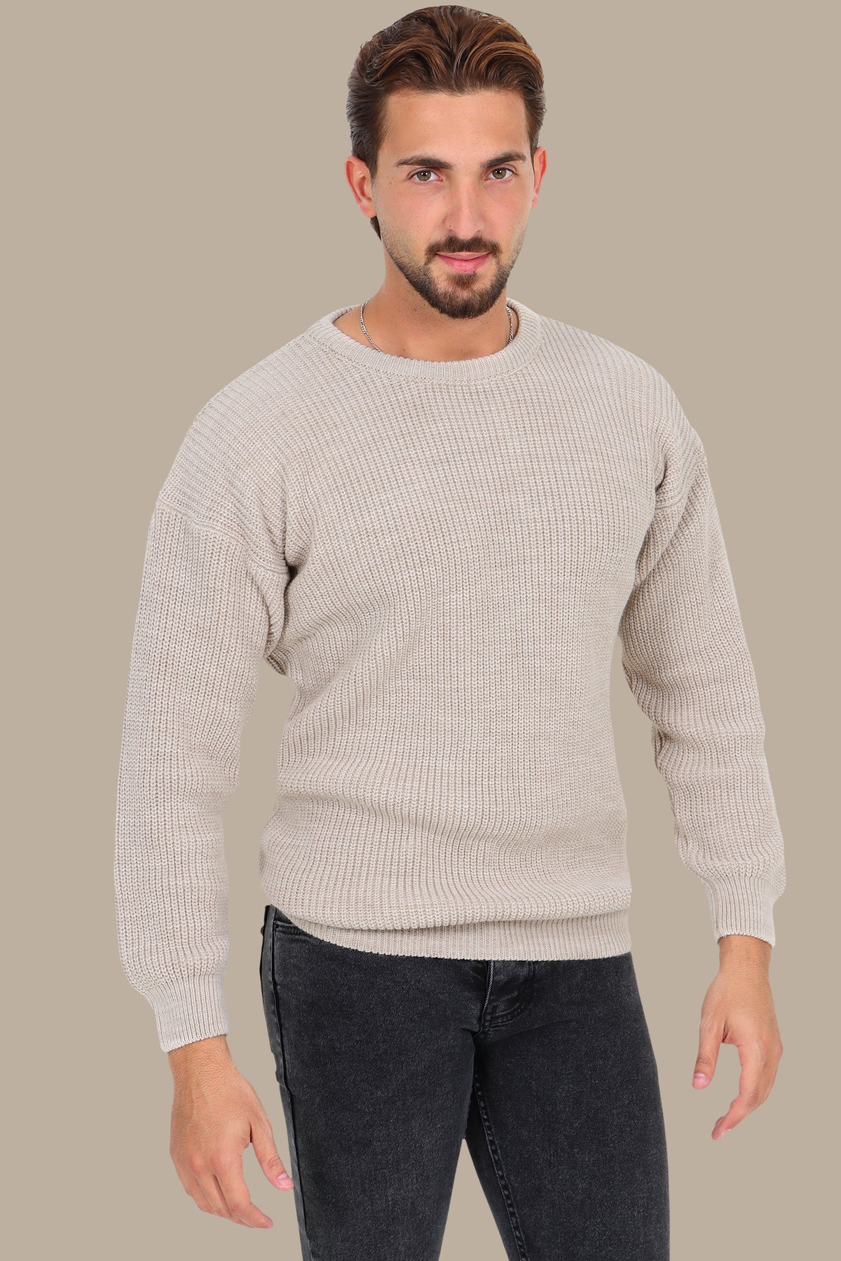 Sweater Thick Mercerized Oversized Plain Beige