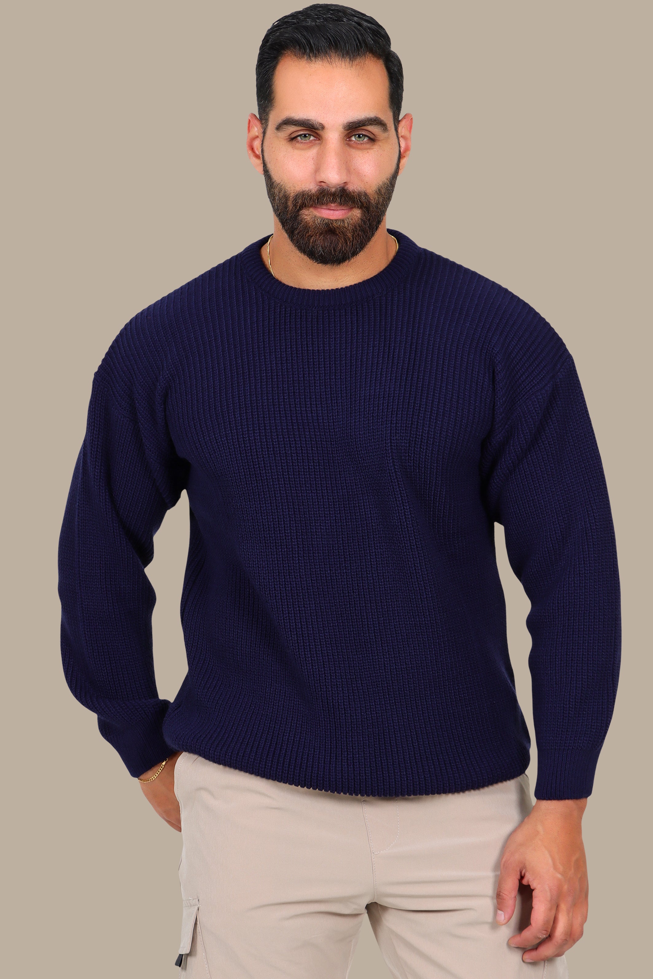 Thick Mercerized Oversized Sweater Navy