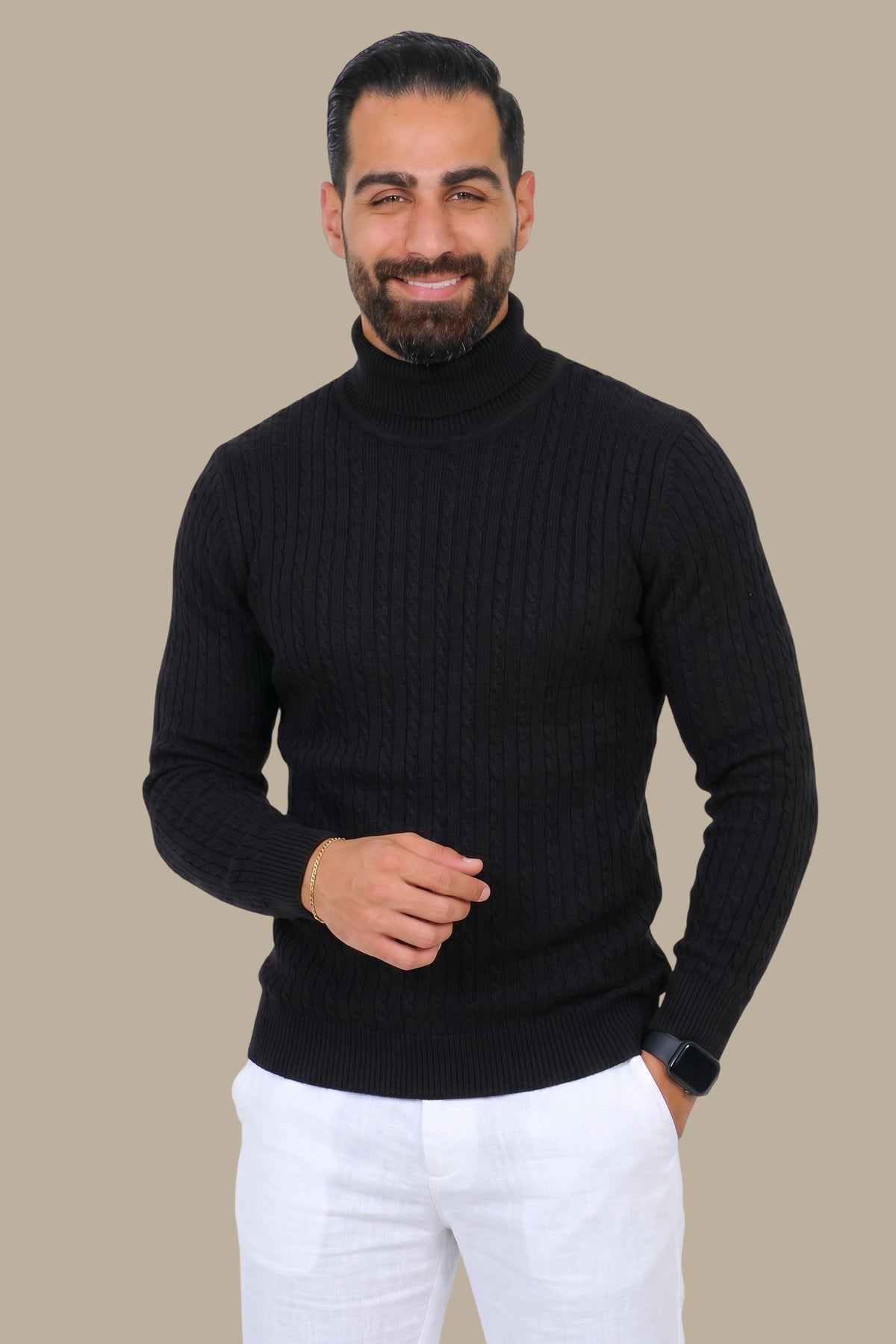 Turtleneck Braided Vertical Black