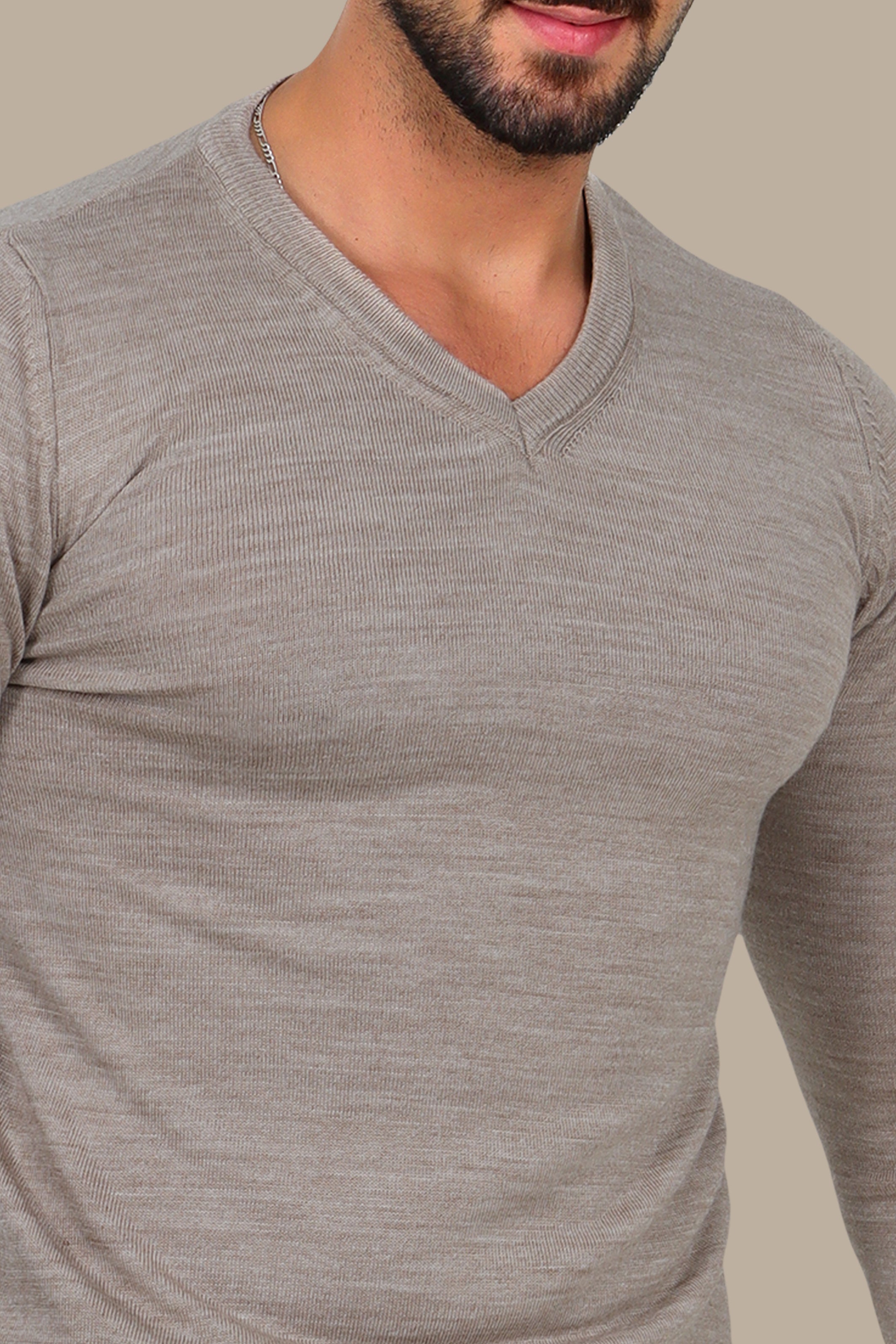 V Neck Sweater Basic Beige