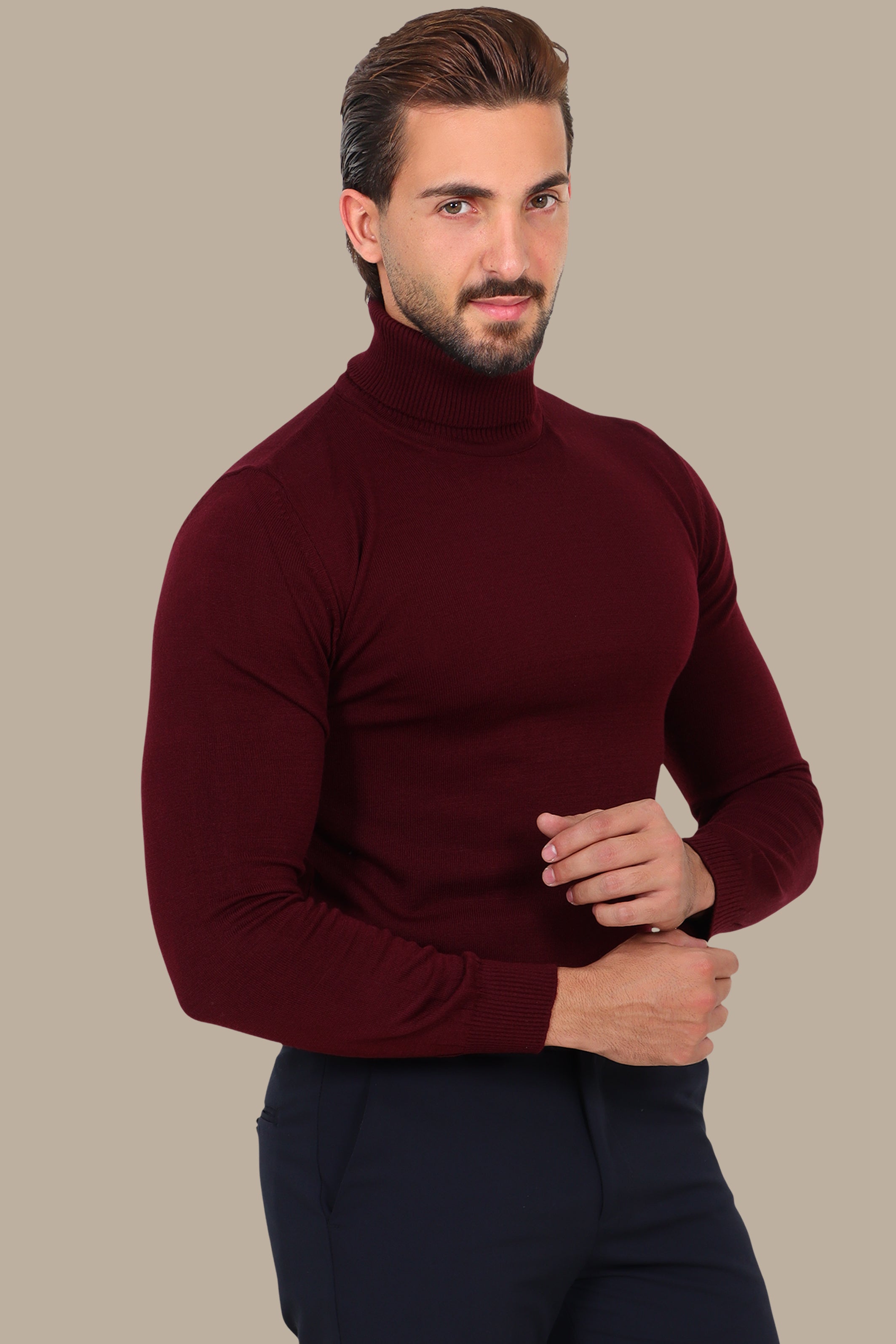 Turtleneck Basic Sweater Burgundy