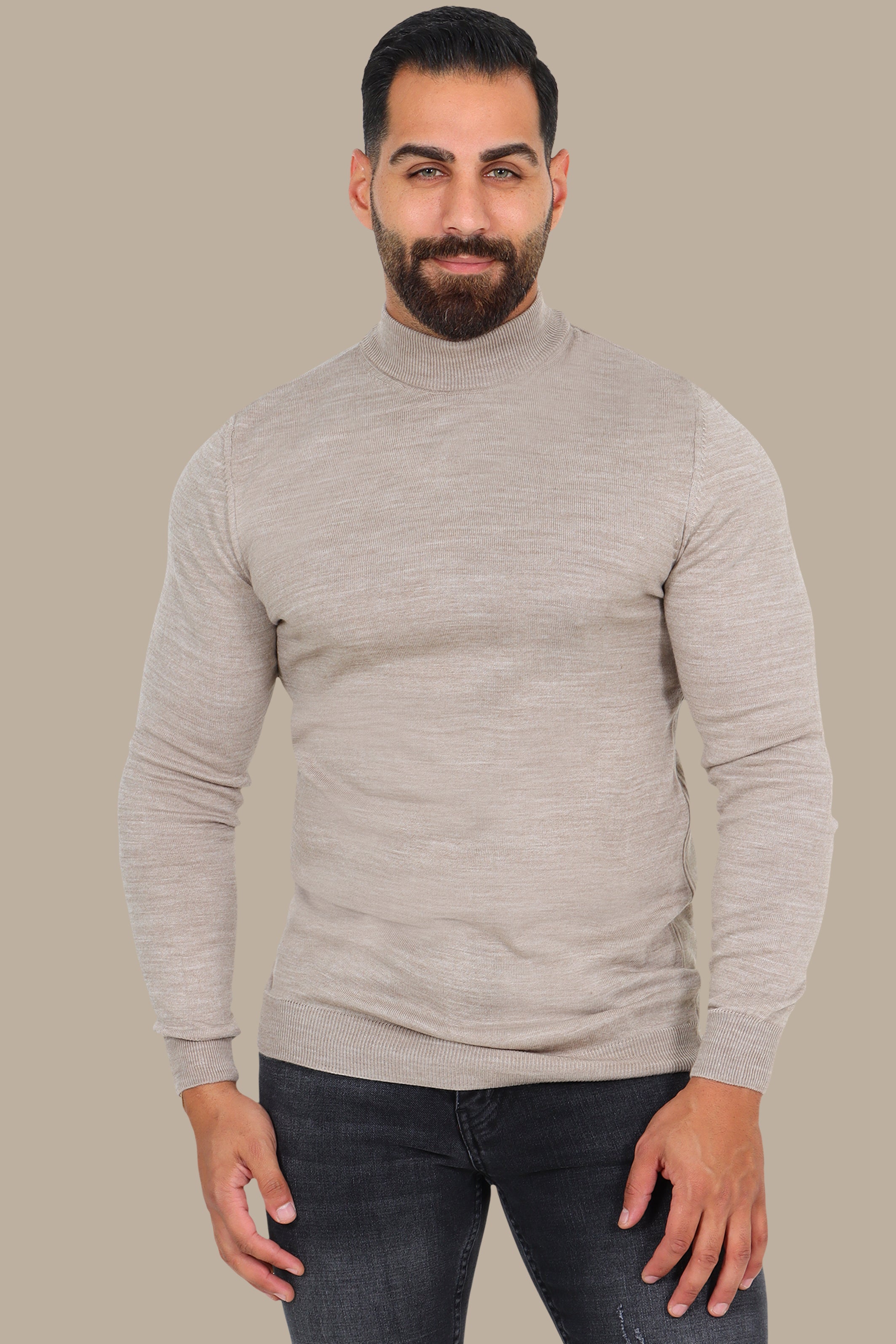 Beige High Neck Sweater