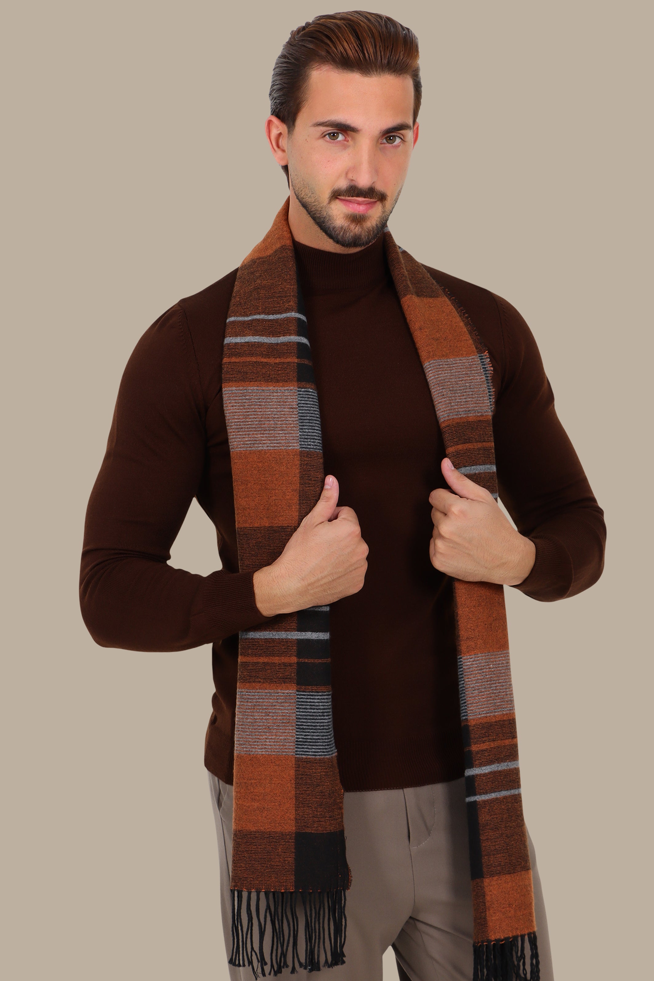 Brown High-Neck Basic Sweater