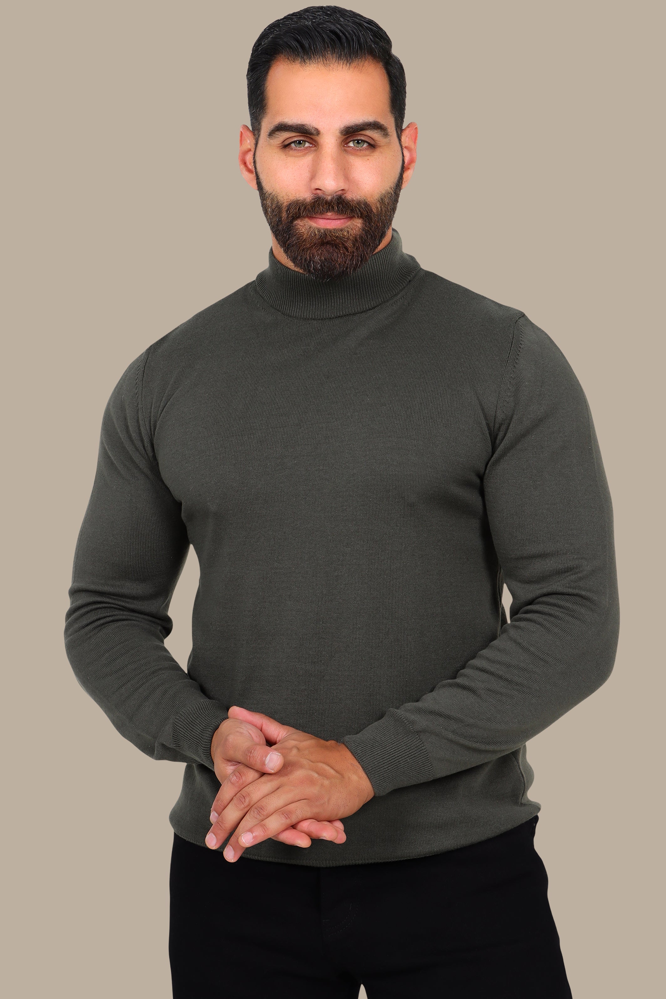 High Neck Basic Sweater Khaki