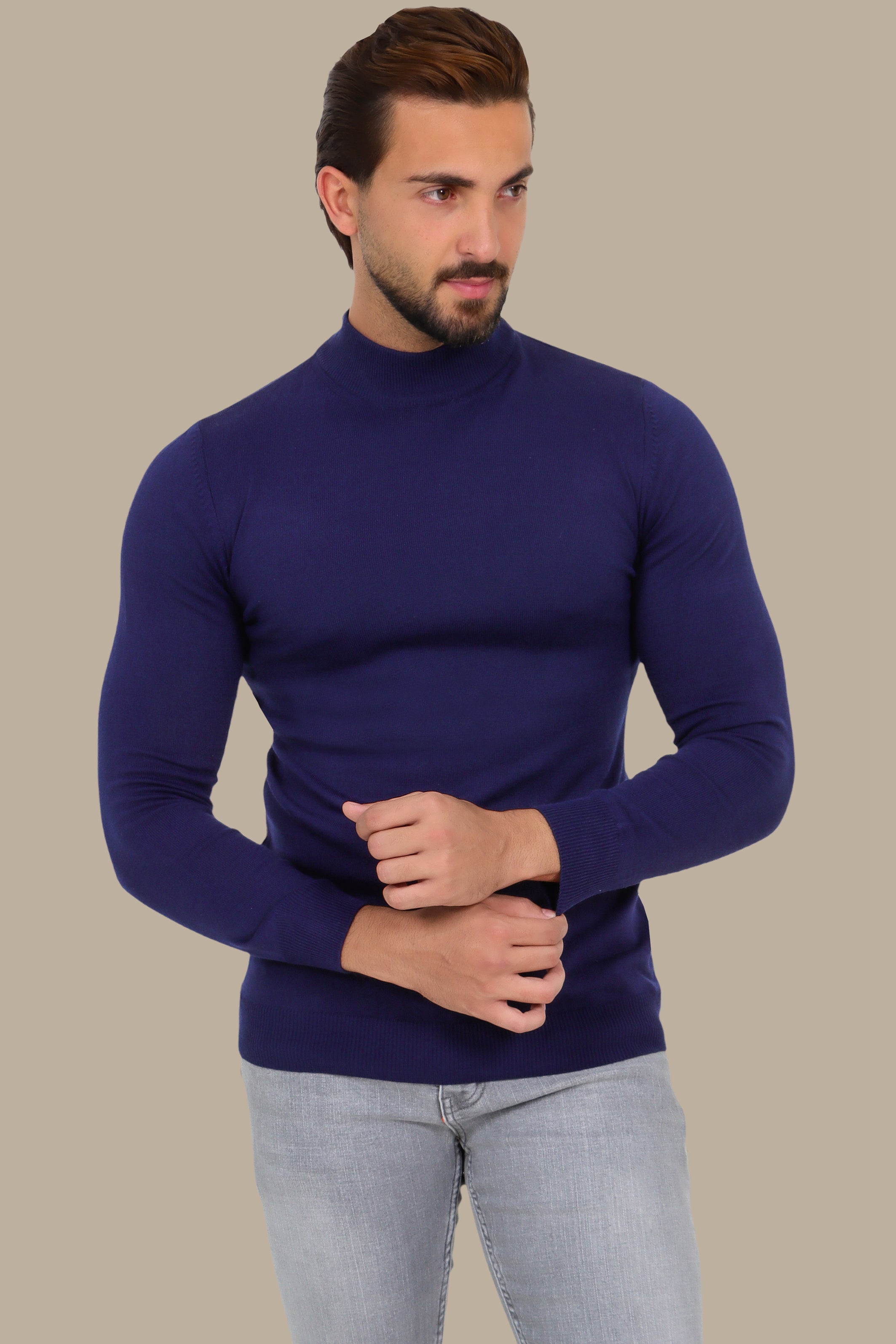 Basic High Neck Sweater – Navy