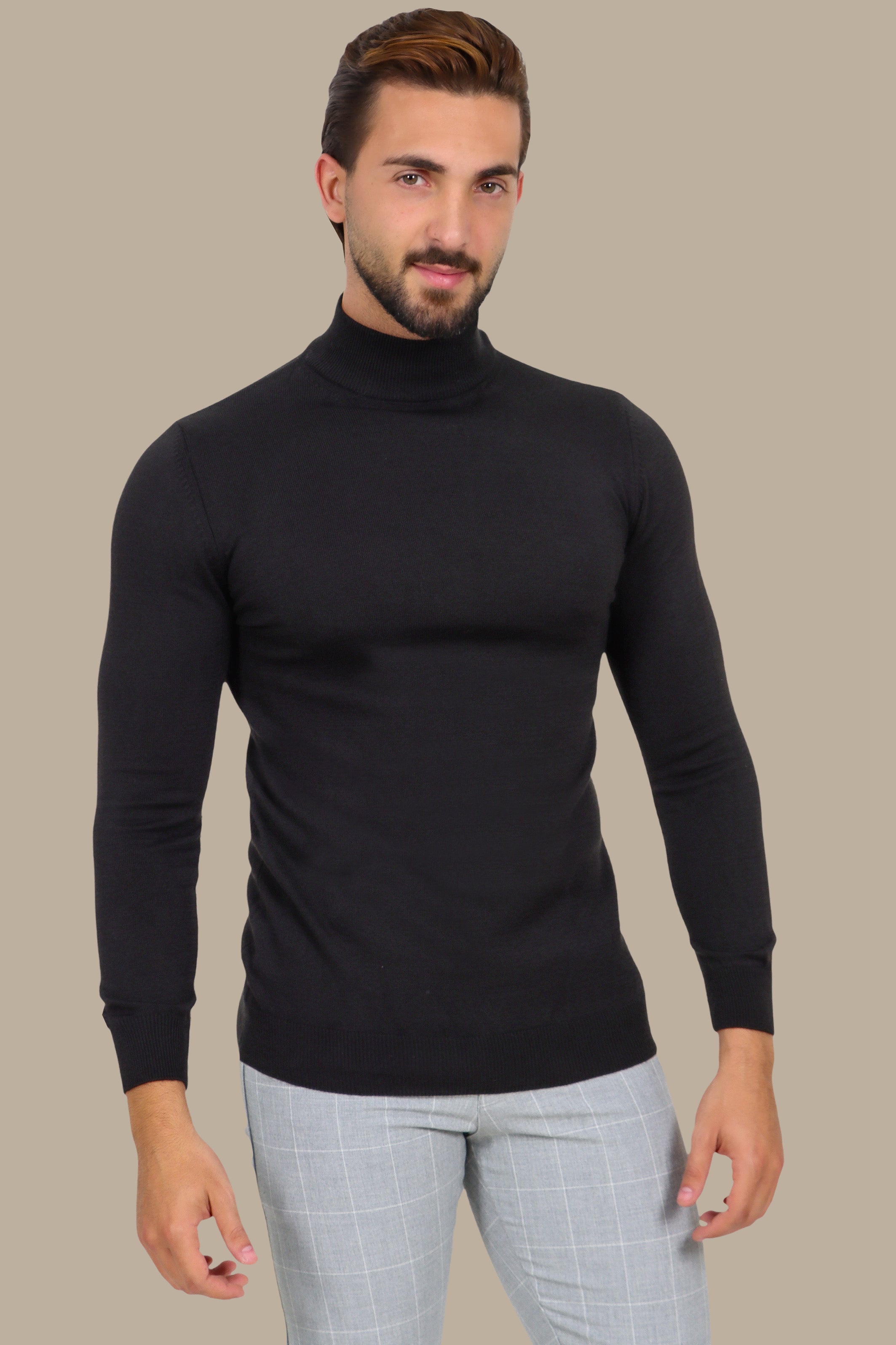 Basic High Neck Sweater – Black