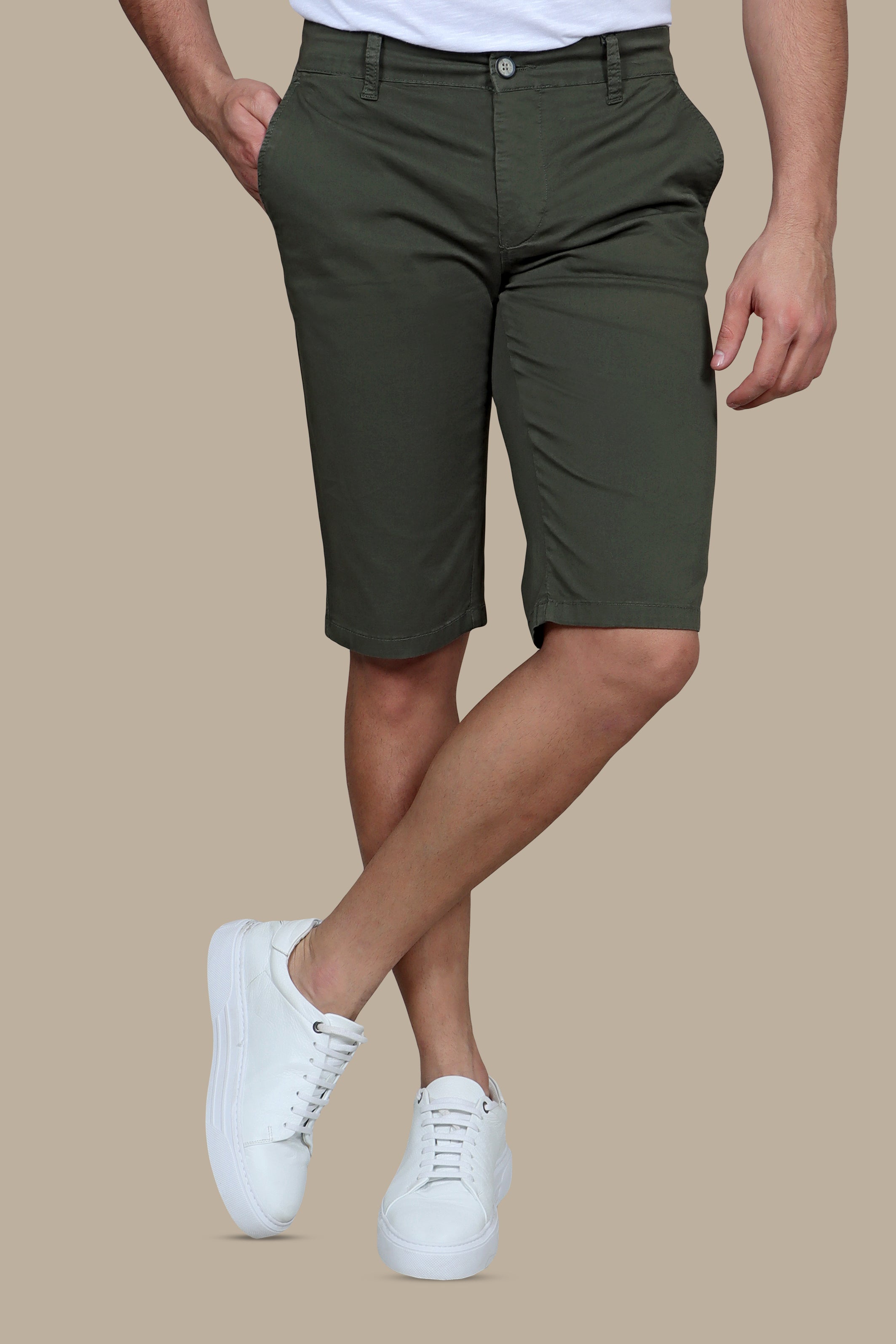 Green Plain Slim Fit Chino Shorts