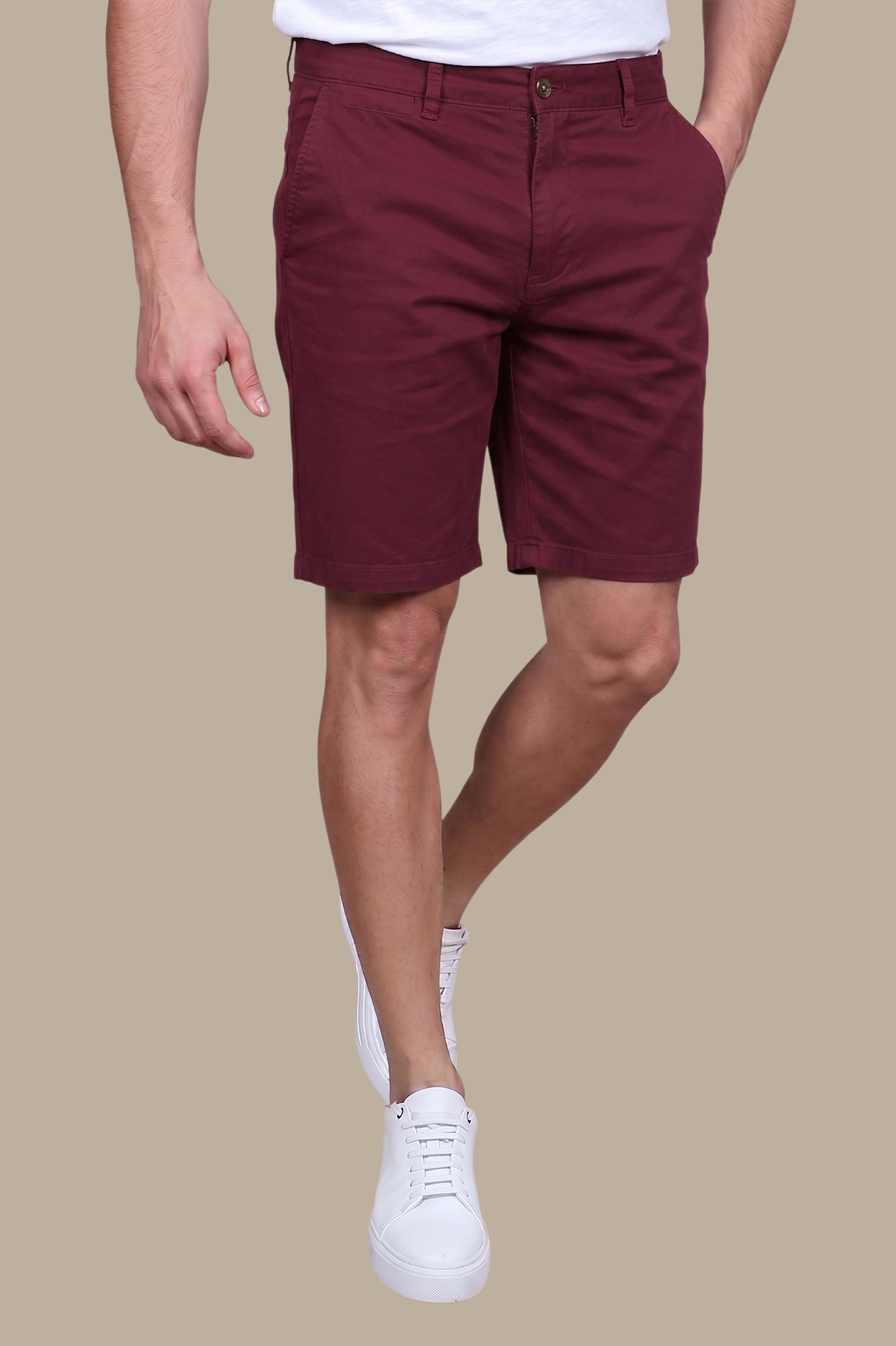 Burgundy Elegance: Tailored Slim Chino Shorts