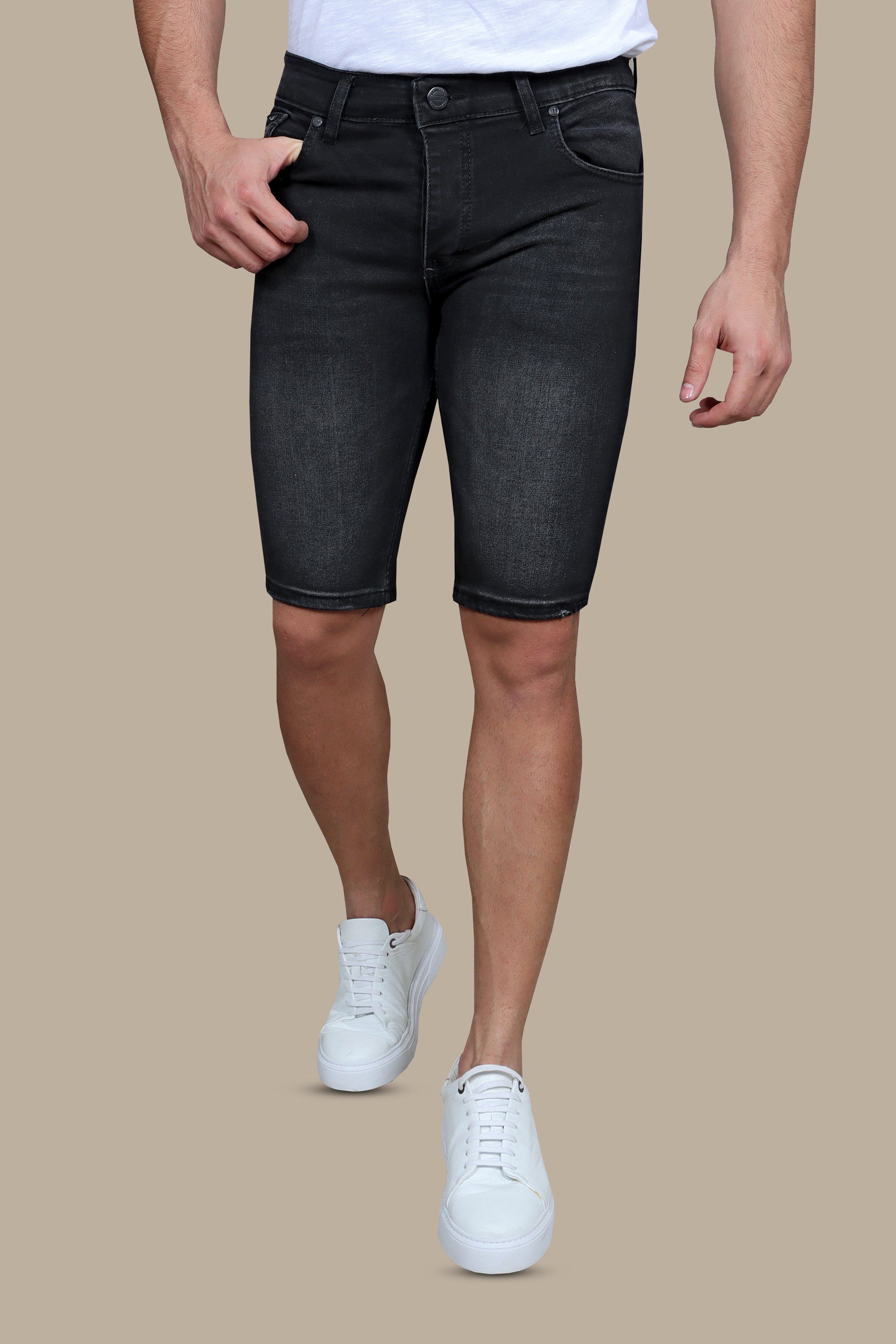 Plain Denim Shorts Black