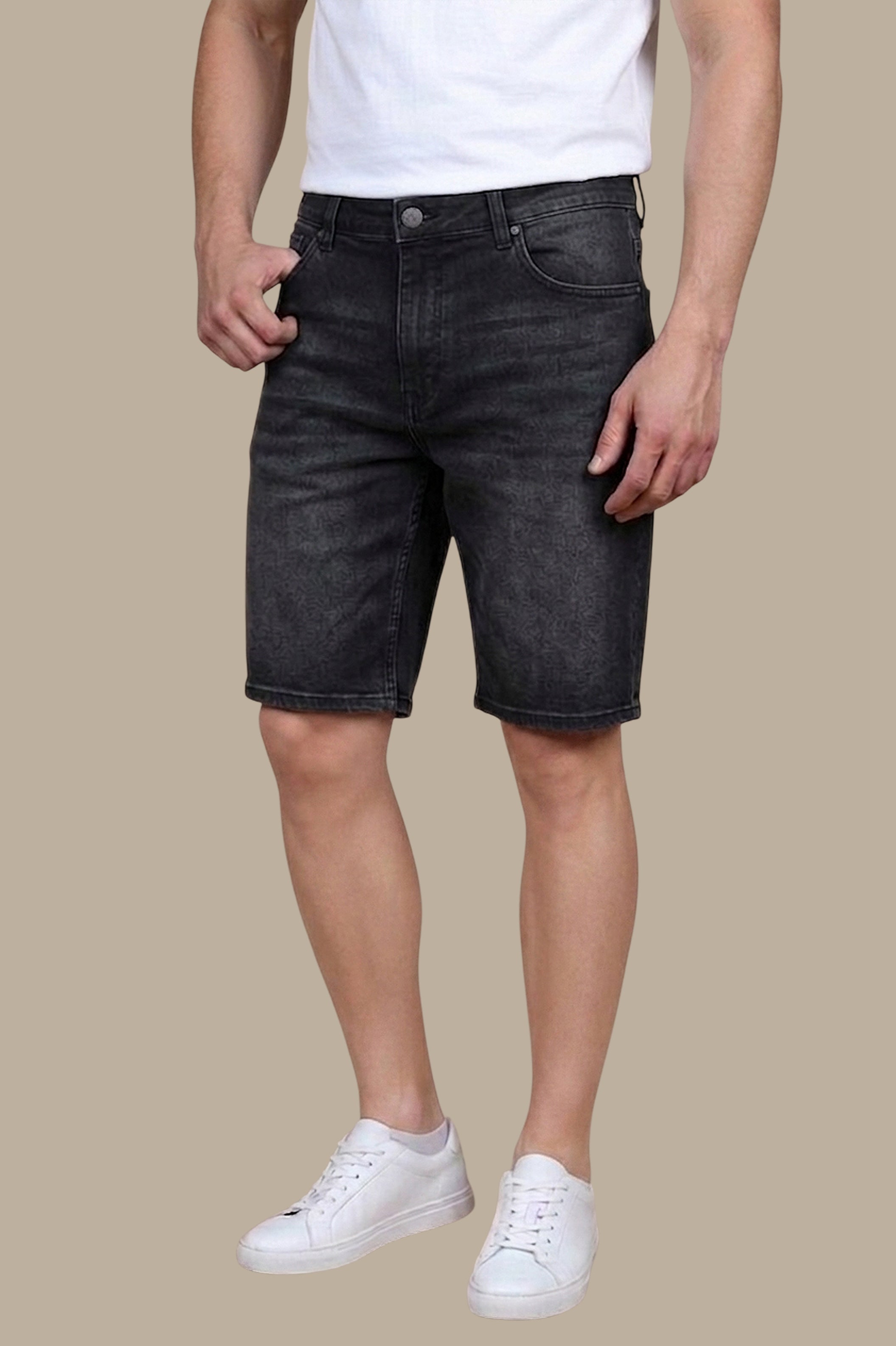 Plain Denim Shorts Black