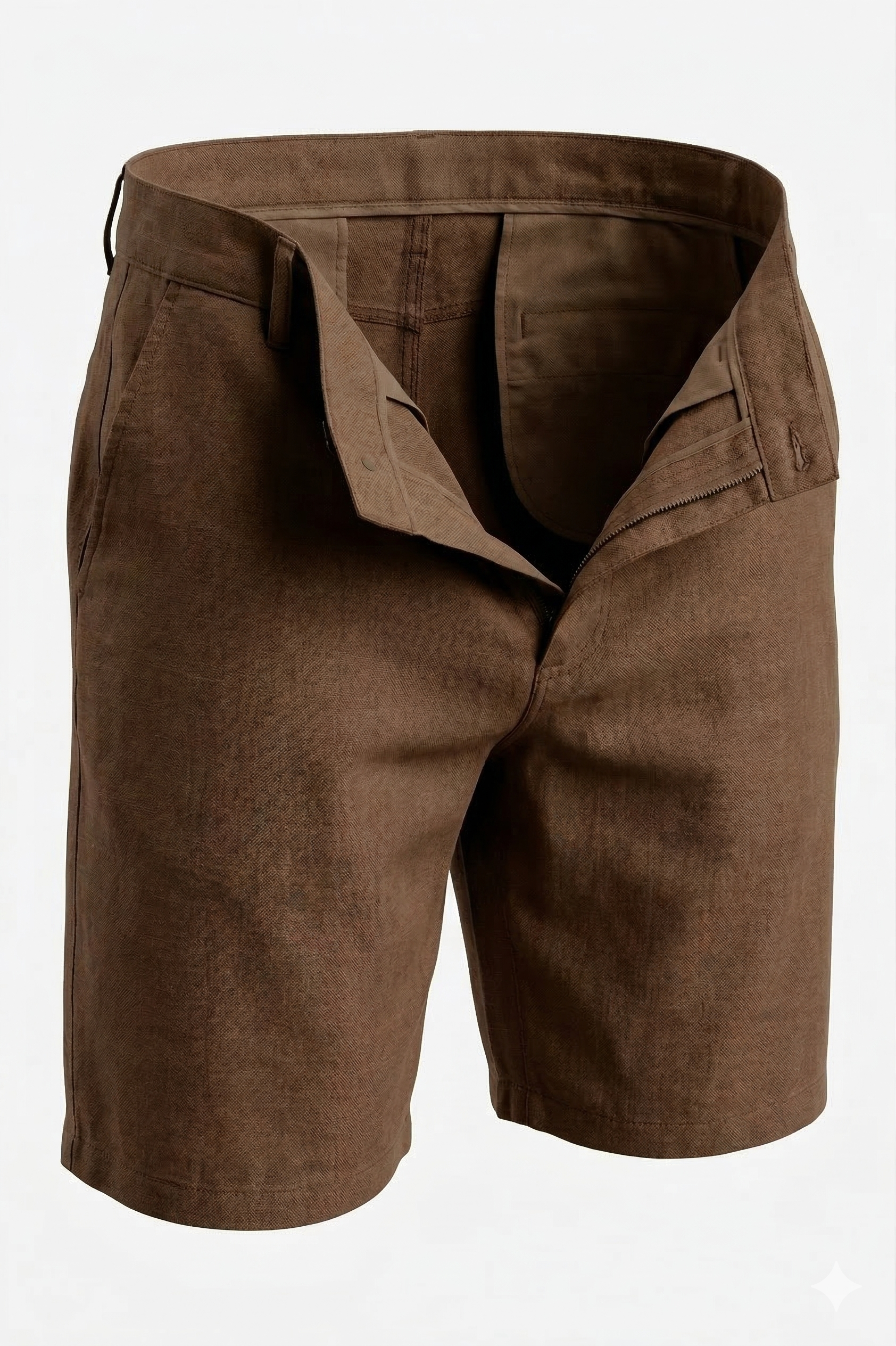 Brown Linen Basic Shorts