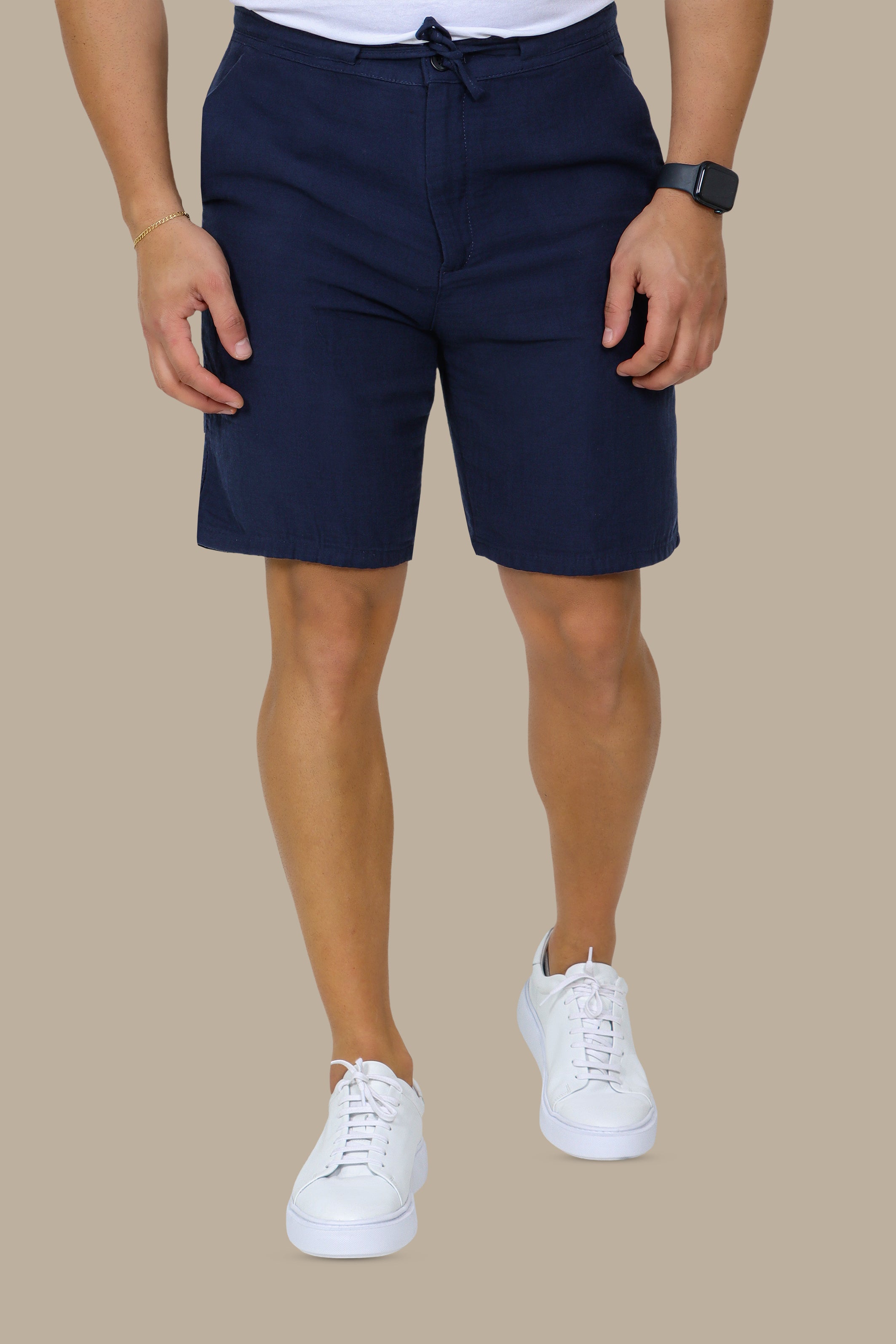 Nautical Elegance: Short Linen Basic Navy
