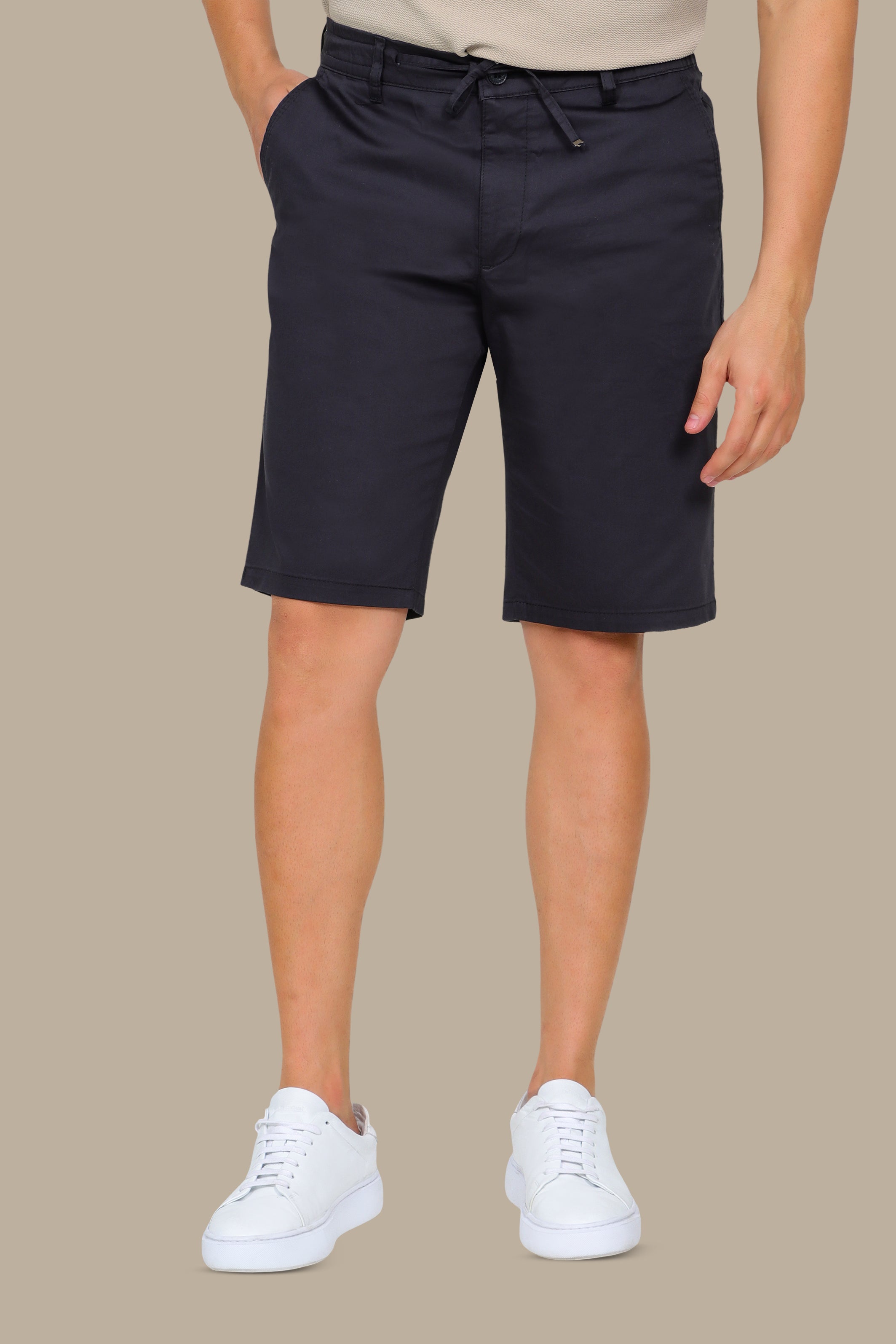 Dark Navy Casual Shorts with Elastic Waist