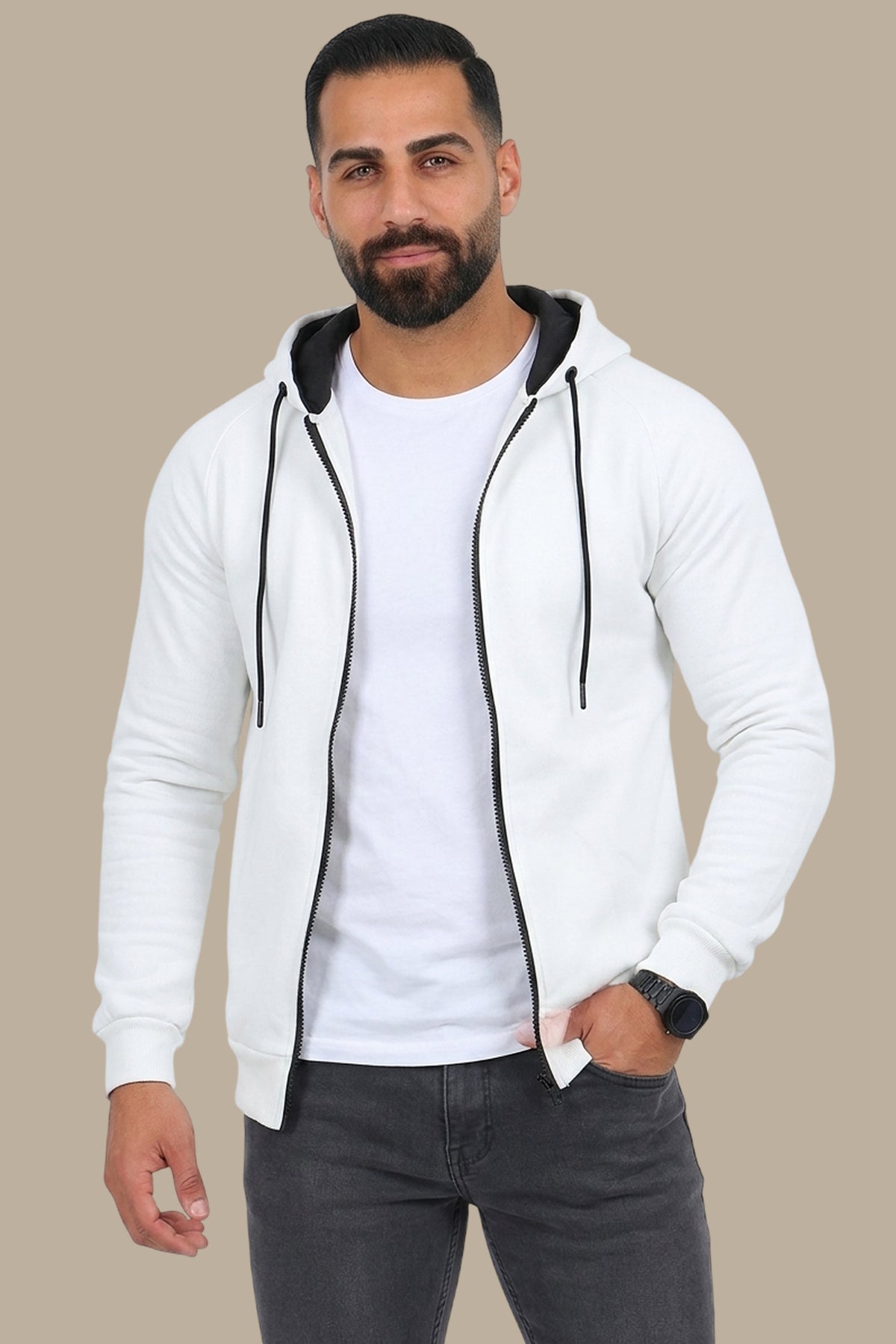 Pure Comfort: White Hooded Fleece Sweatshirt