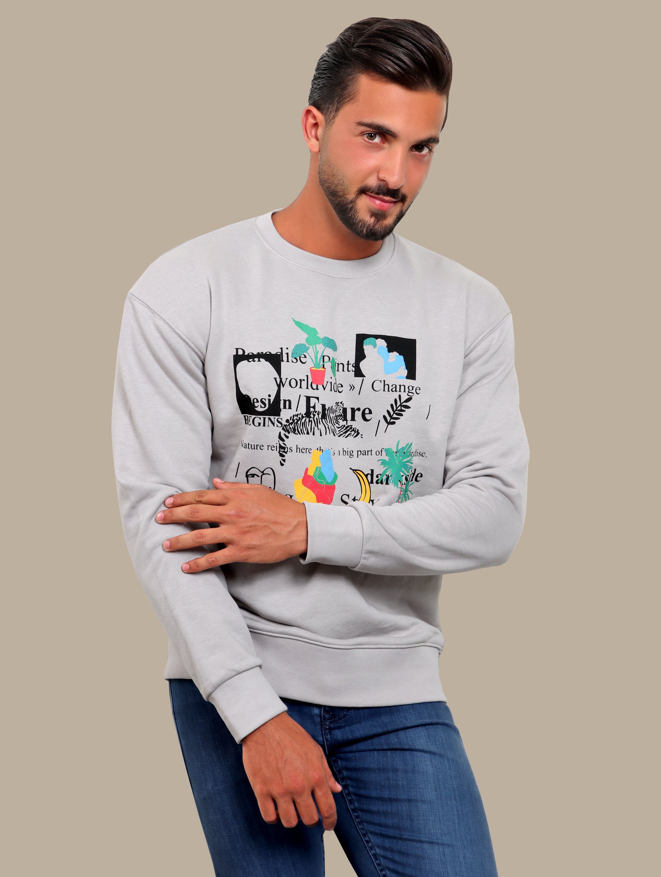 Light Grey Prints & Letters Sweatshirt
