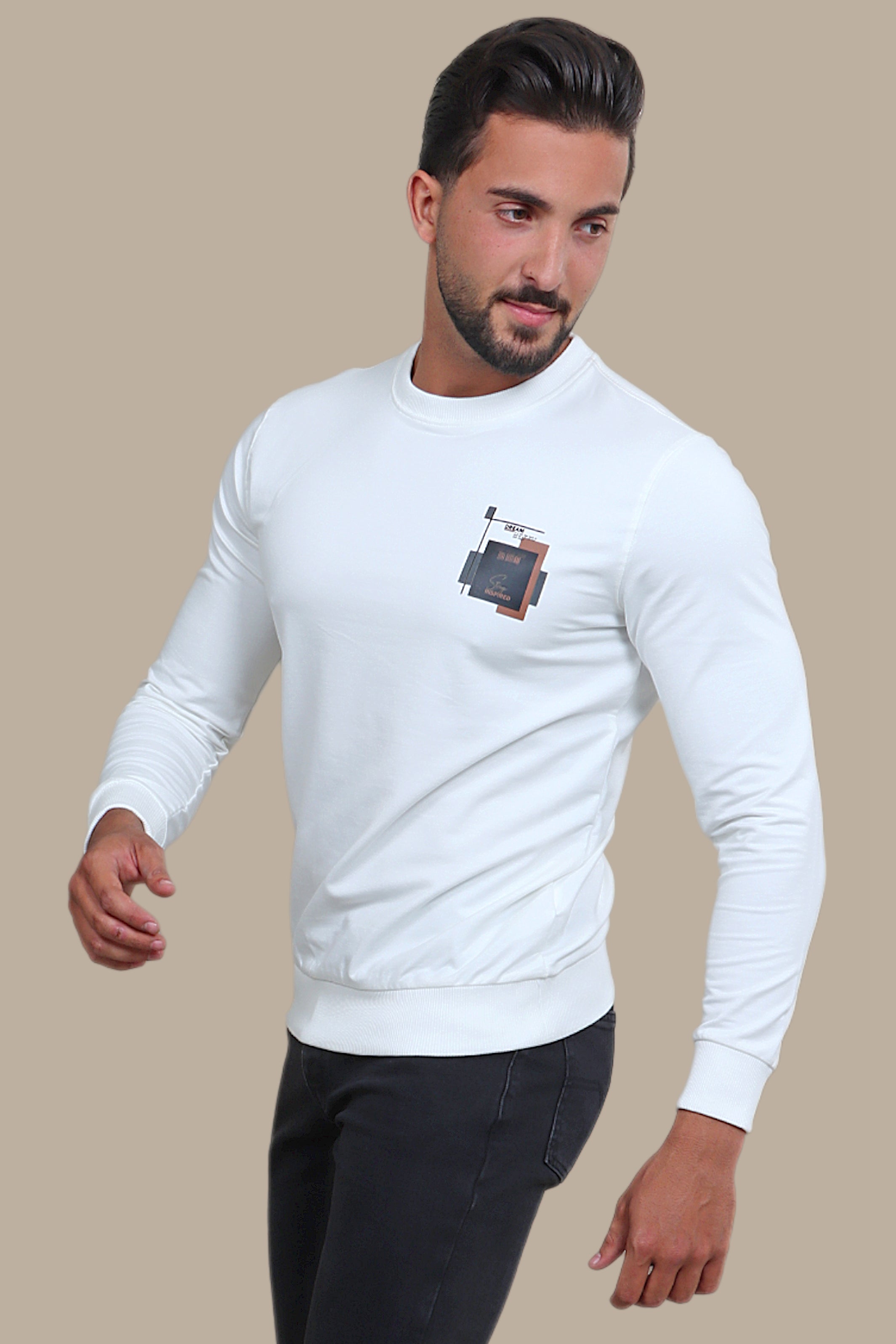 Dreams in Alabaster: The Lavish White Printed Sweatshirt