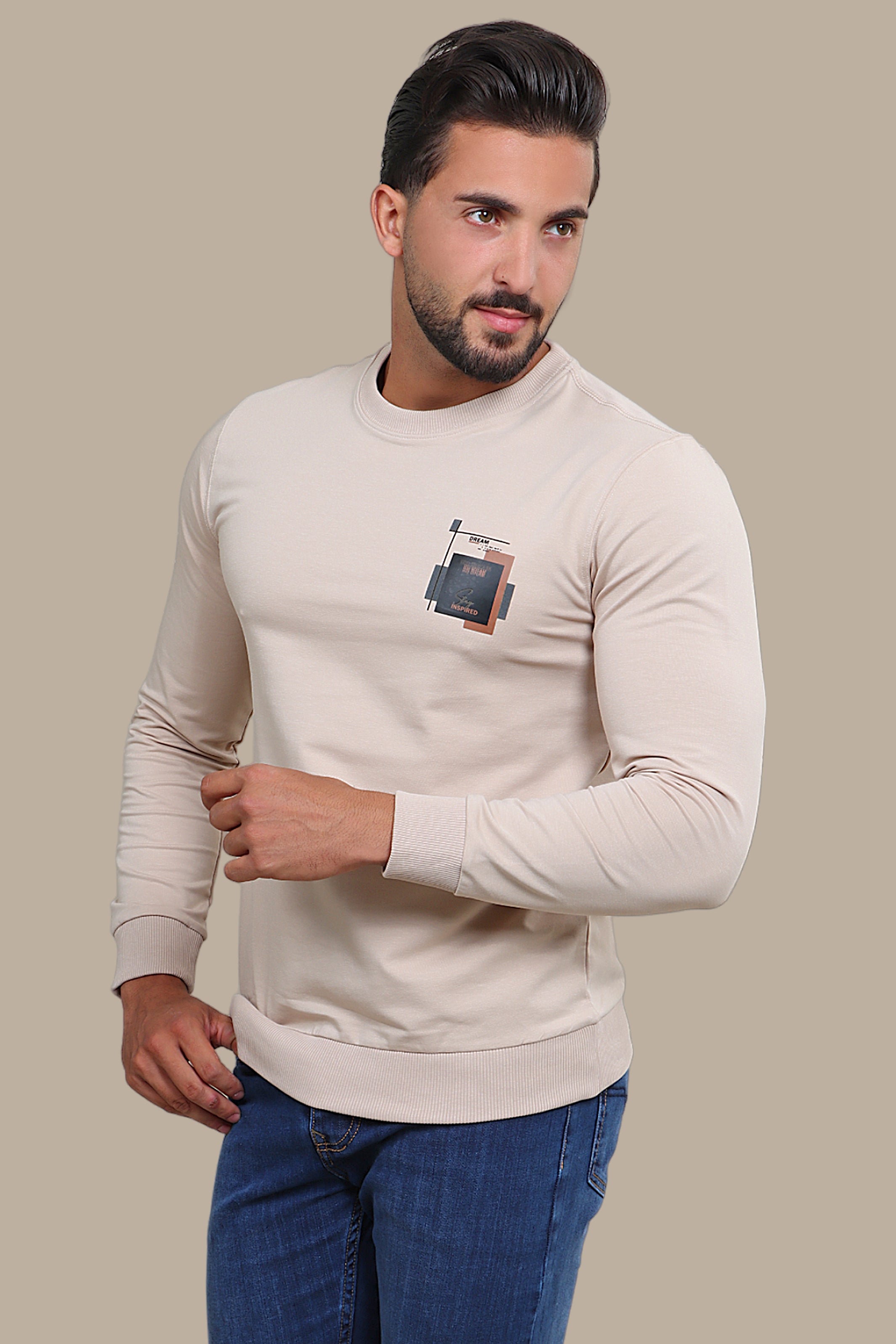 Dreamy Beige Bliss: Printed Sweatshirt Delight