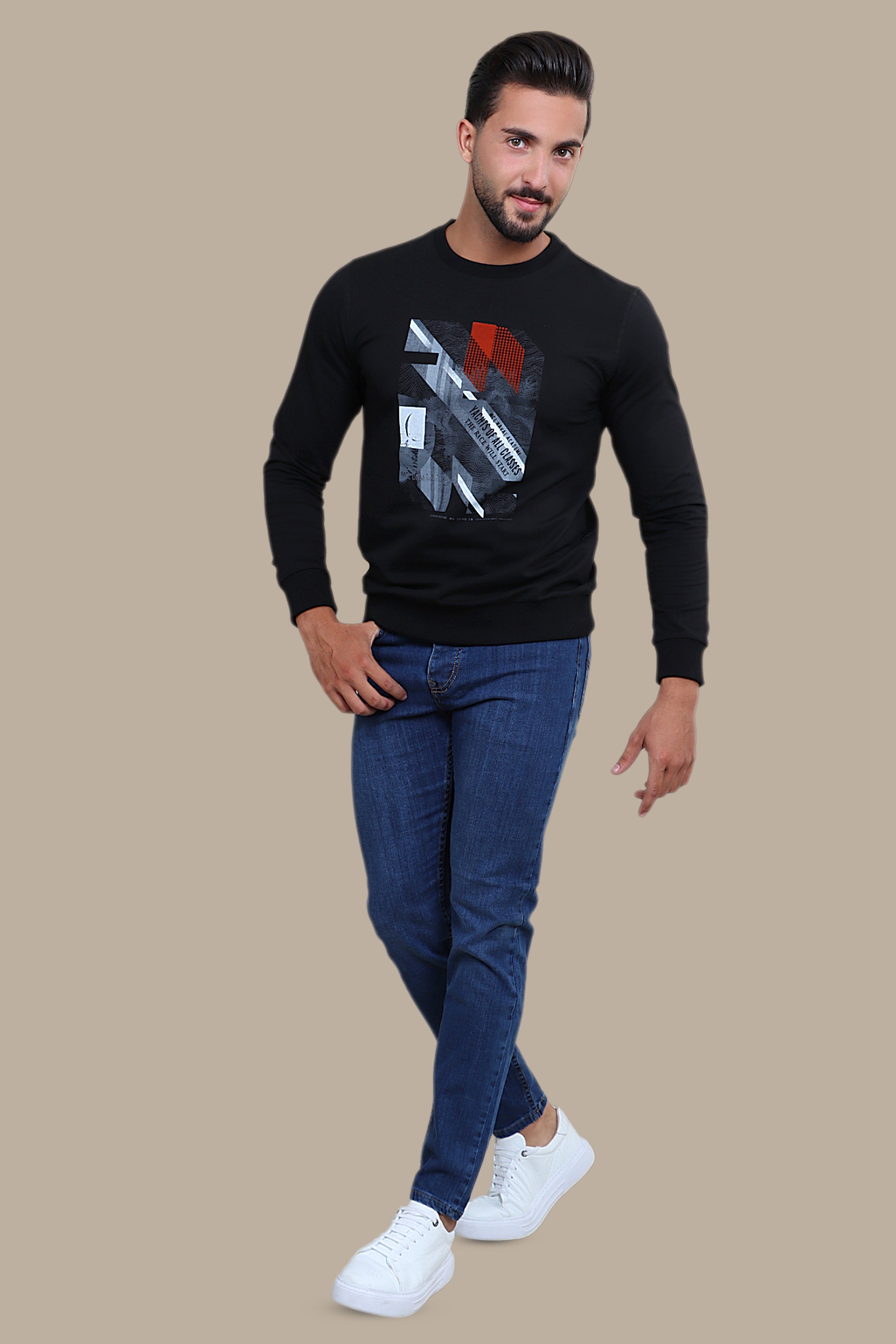 Nautical Vibes: Black Yachts Printed Sweatshirt