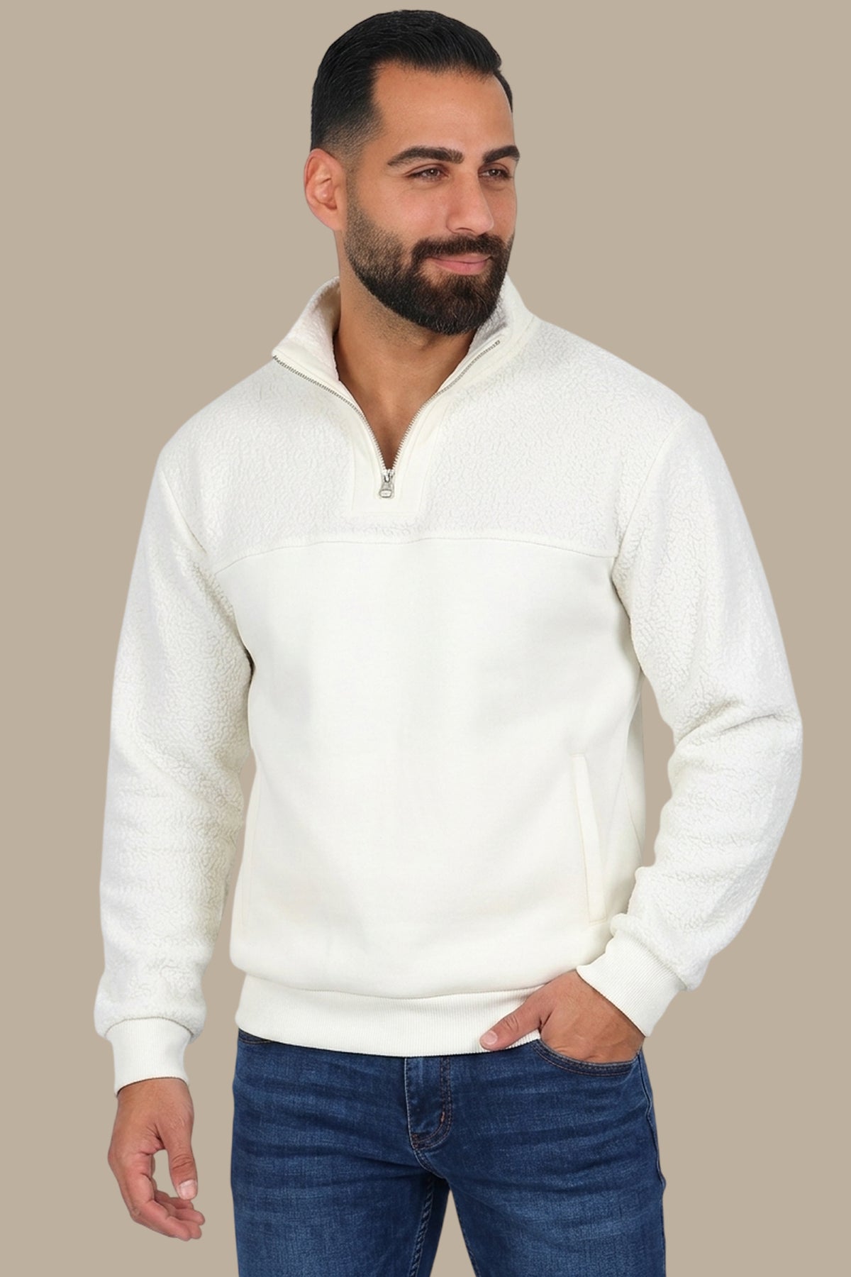 Half-Zip White Sweatshirt