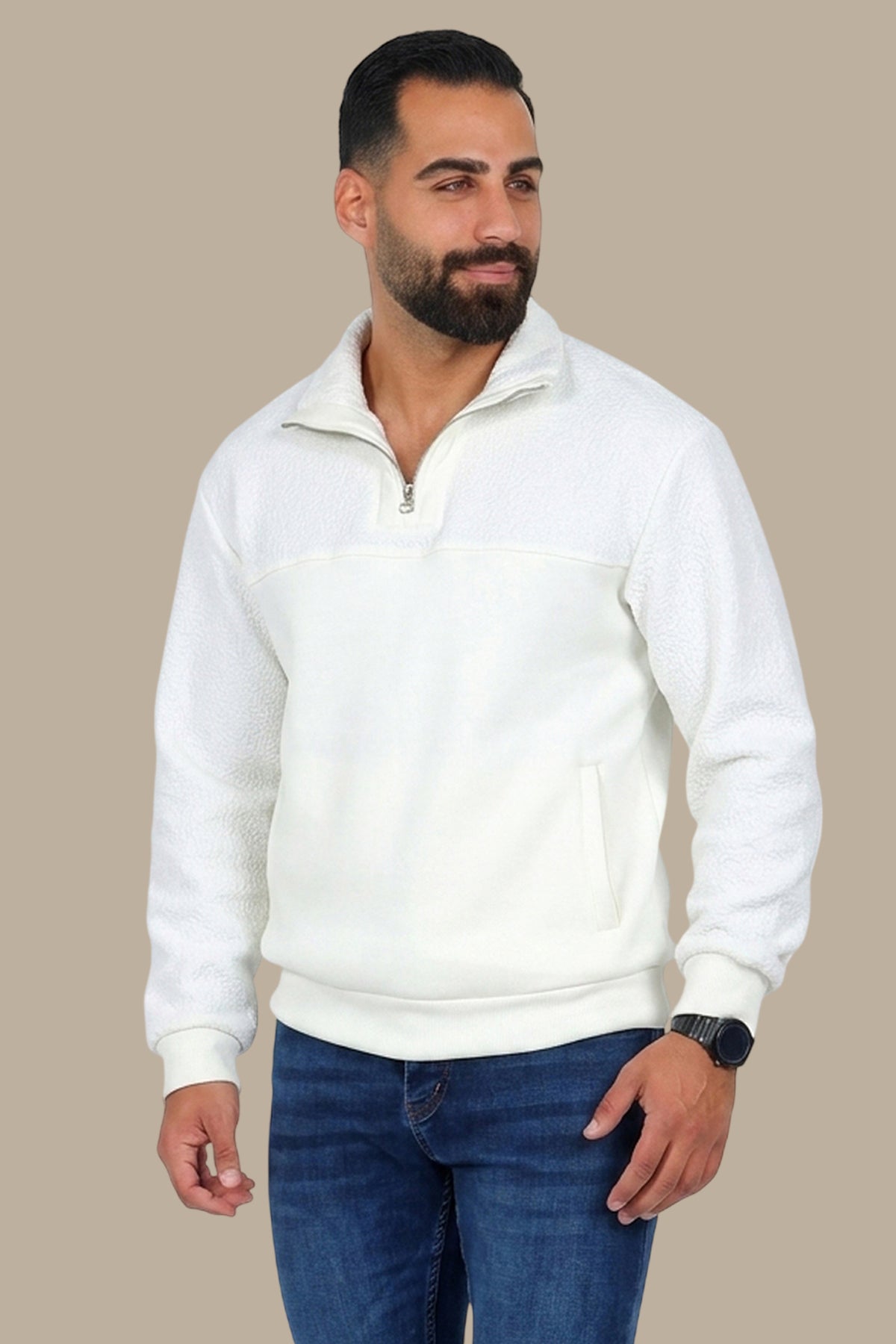 Half-Zip White Sweatshirt