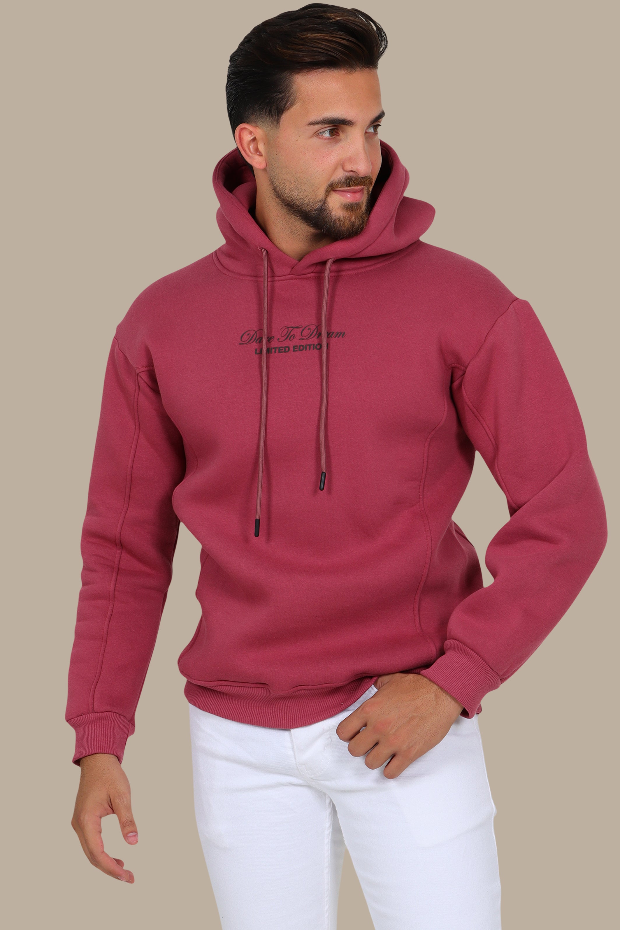 Dreamscape: Oversized Dark Pink Printed Hoodie