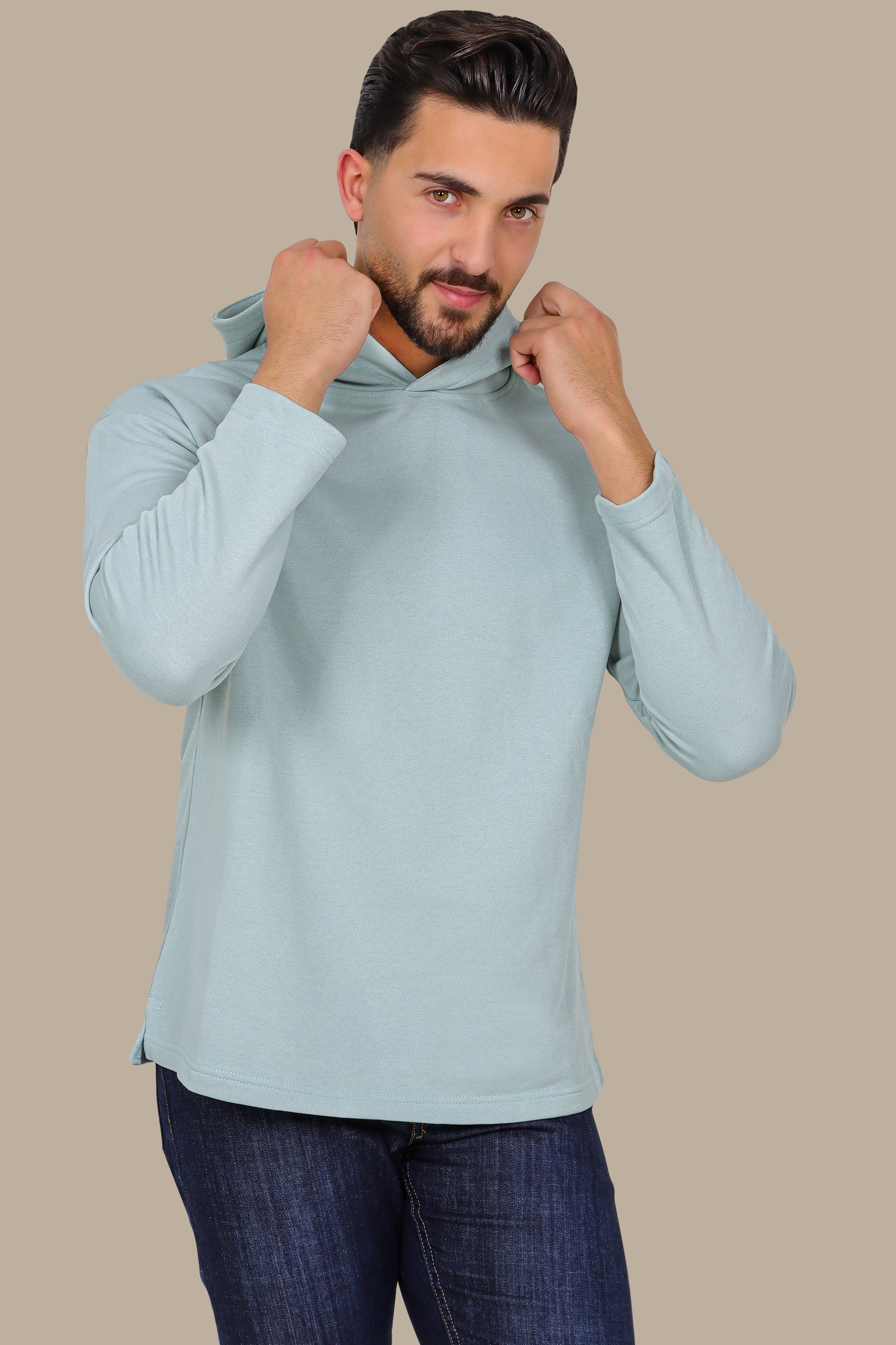 Basic Hooded Sweatshirt in Aqua