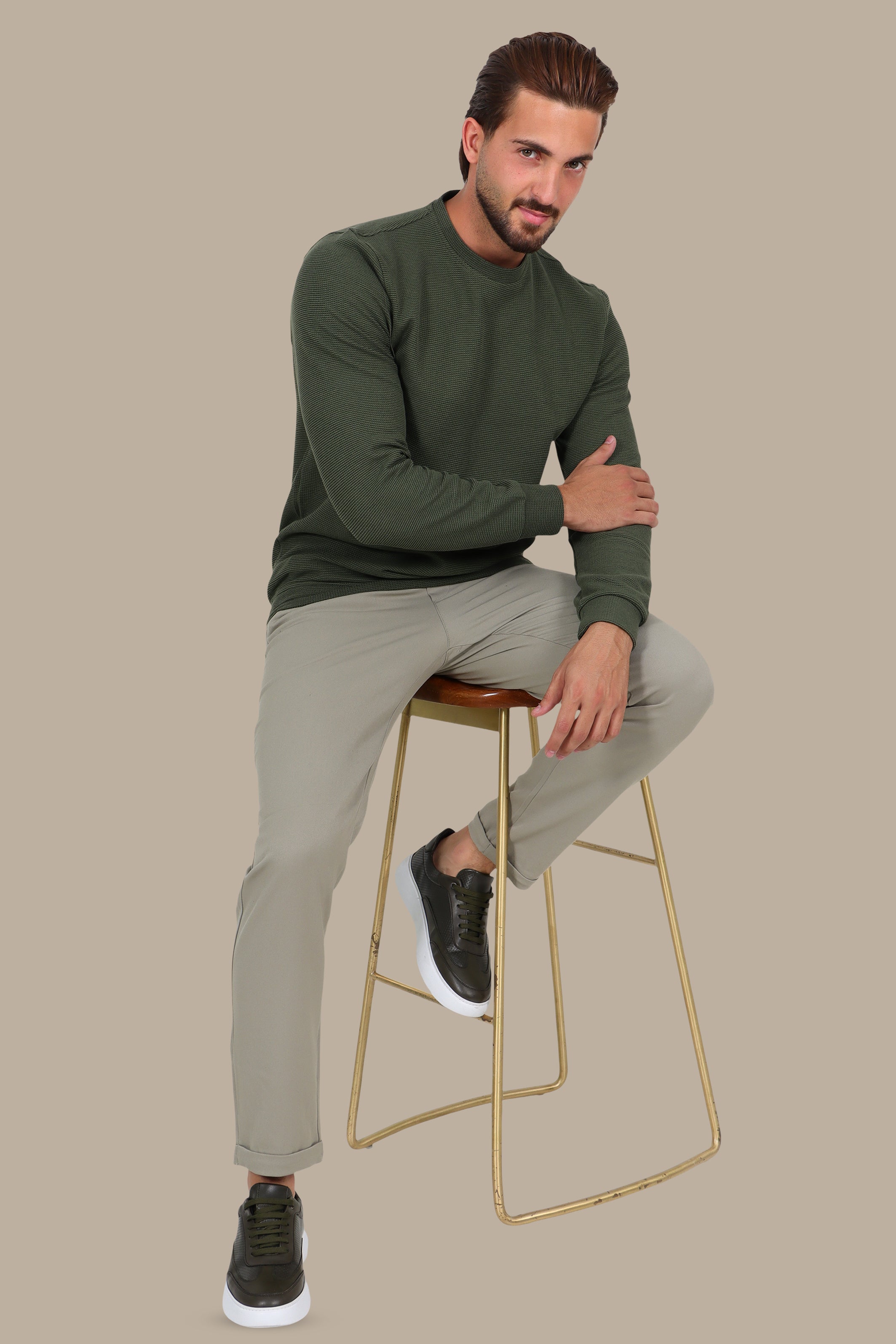 Khaki Structured Sweatshirt